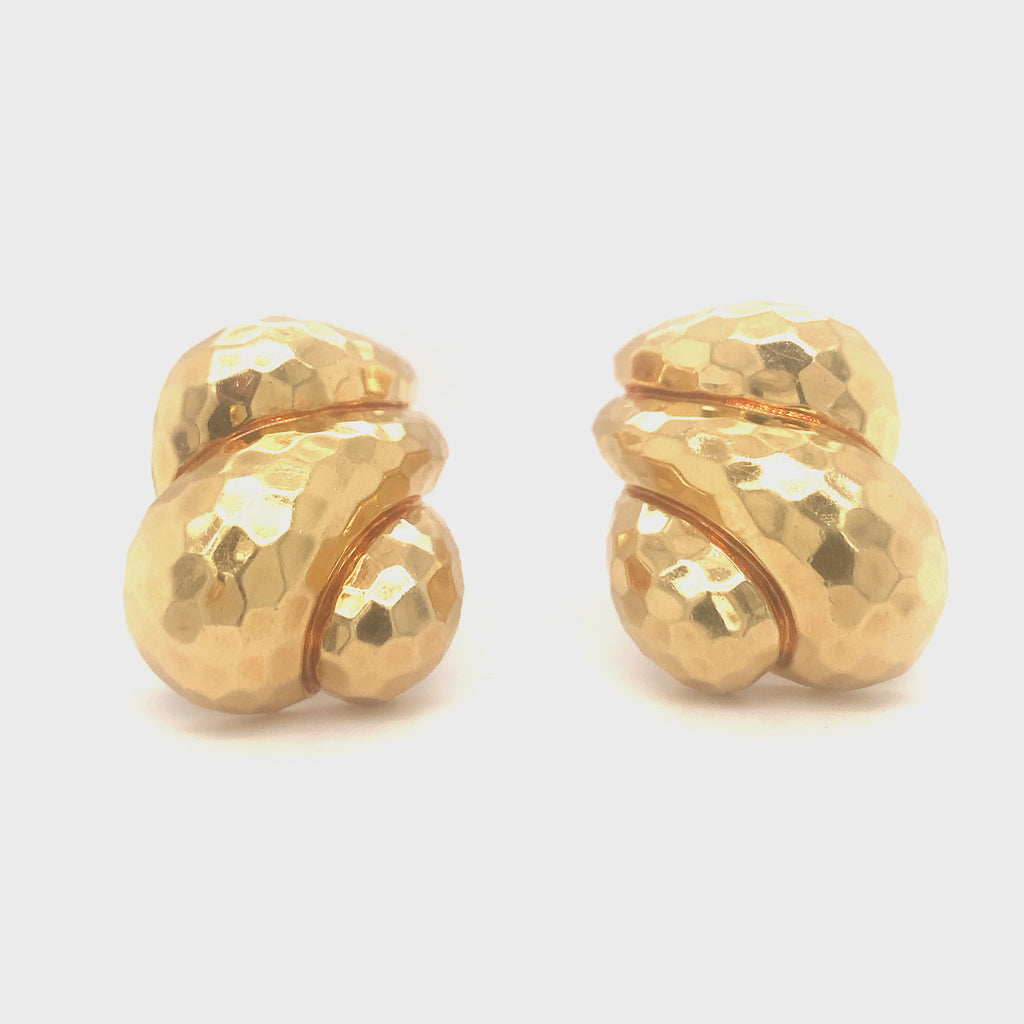 Henry Dunay Hammered Gold Teardrop Ear Clips in 18K, circa 1970s