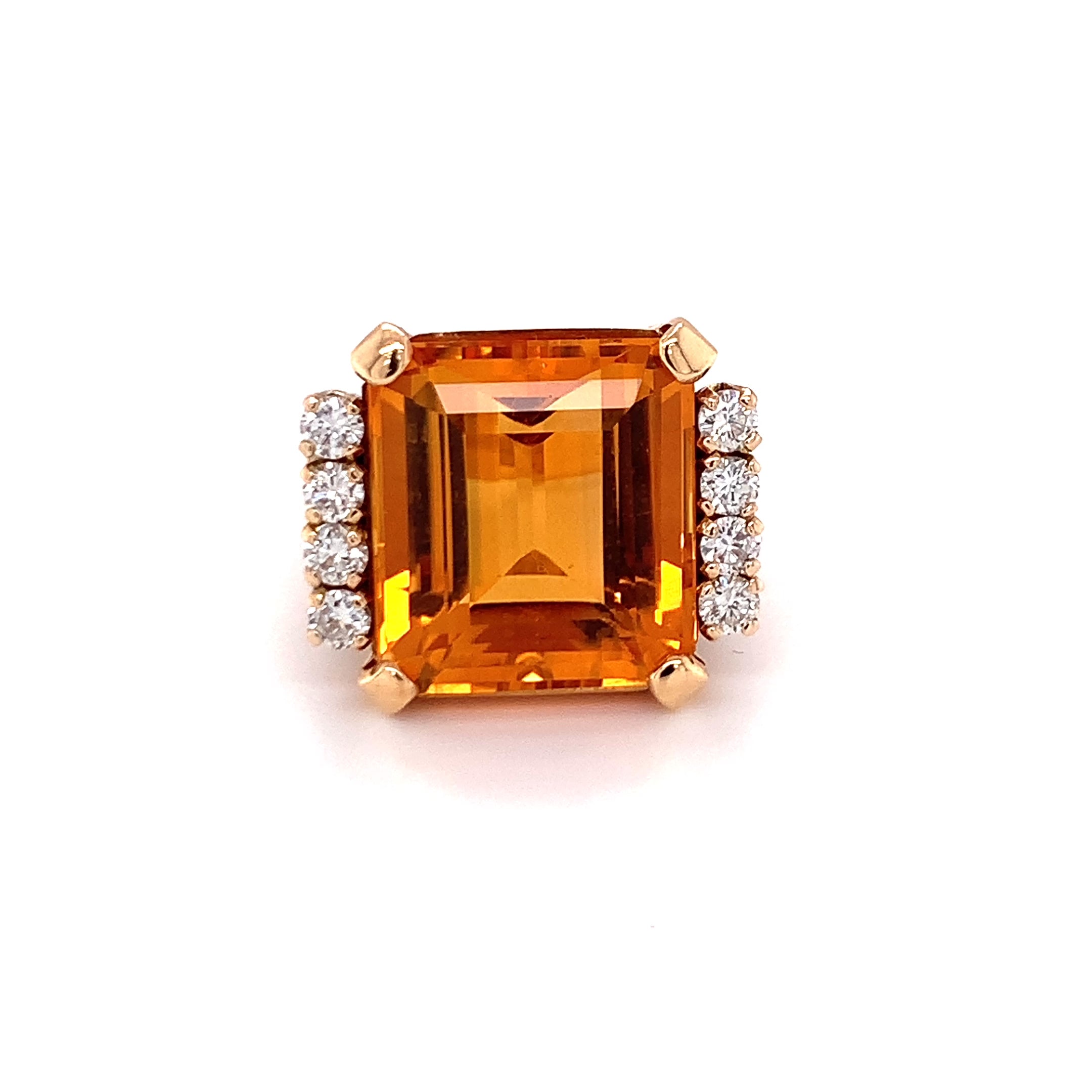 Fiery Orange Citrine Ring with Diamond Melee in Textured 18K Gold, Circa 1960s