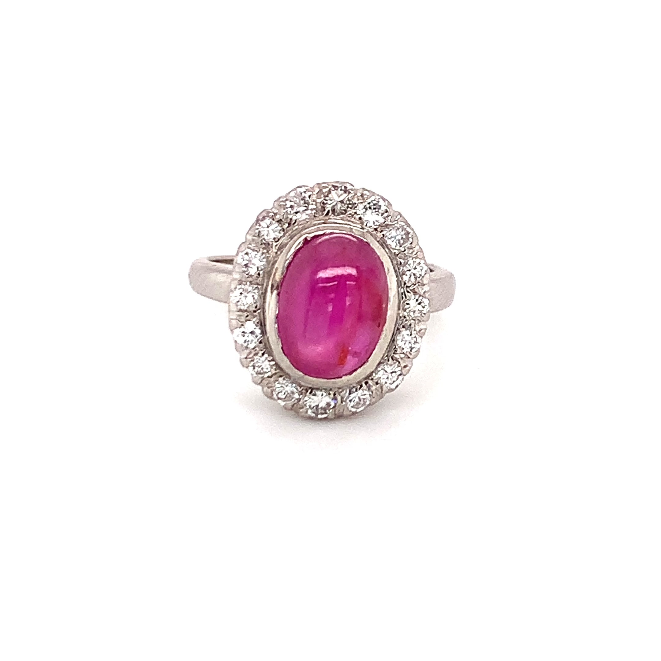 Mid-century Star Ruby and Diamond Palladium Ring, circa 1950s