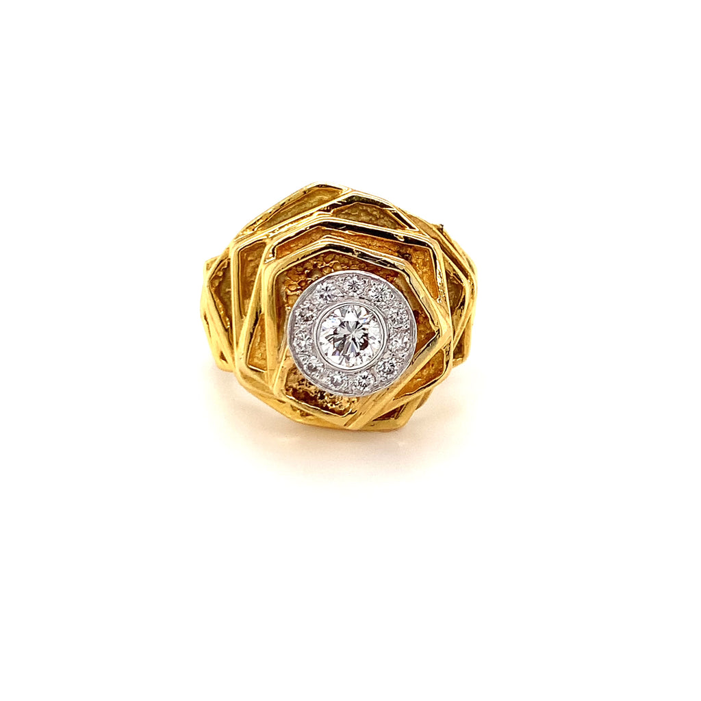 Diamond Stacked Gold Cocktail Ring, Circa 1970s