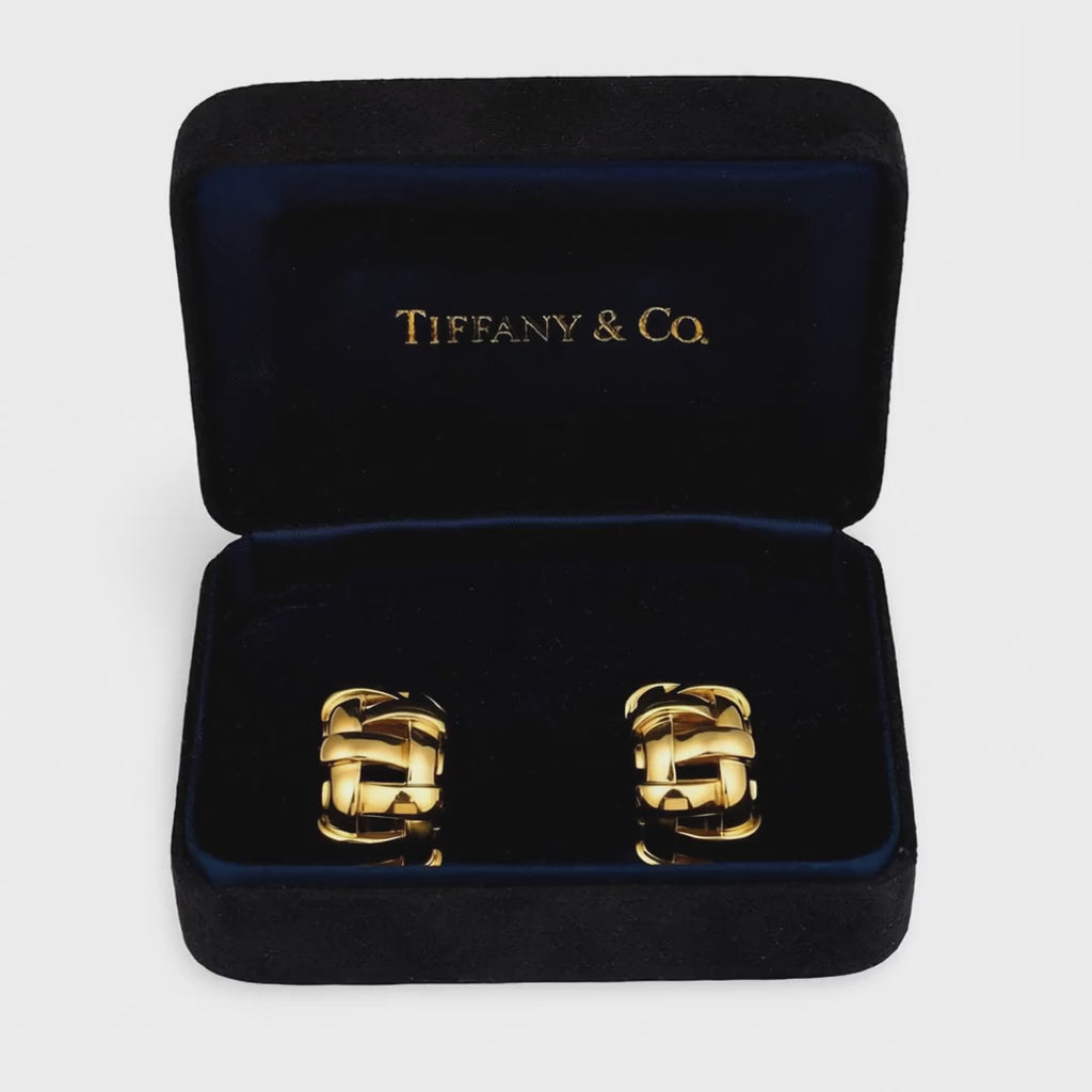 Tiffany & Co. Open Basketweave Gold Hoop Earrings, circa 2002