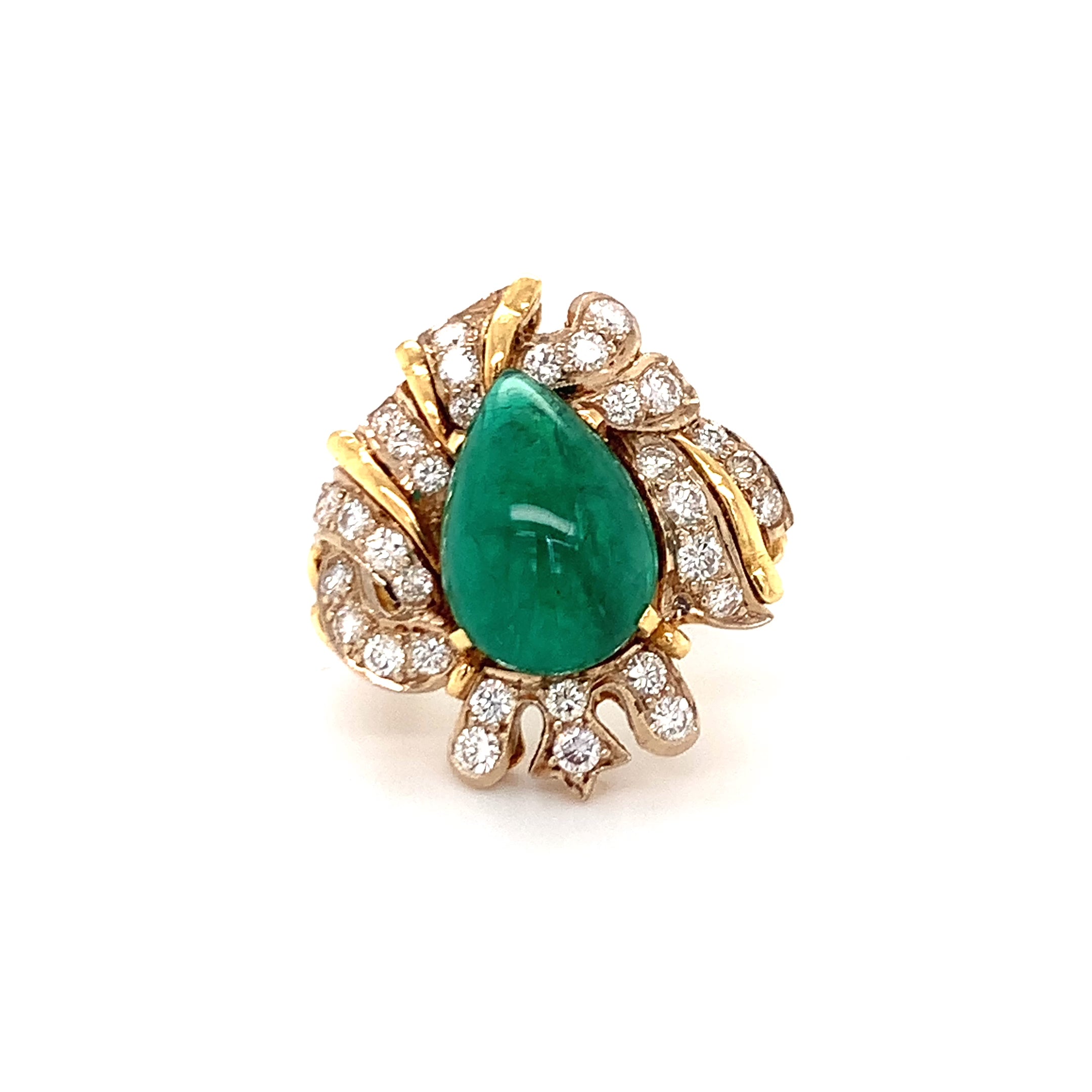 Emerald and Diamond 18K Yellow Gold Ring, circa 1960s