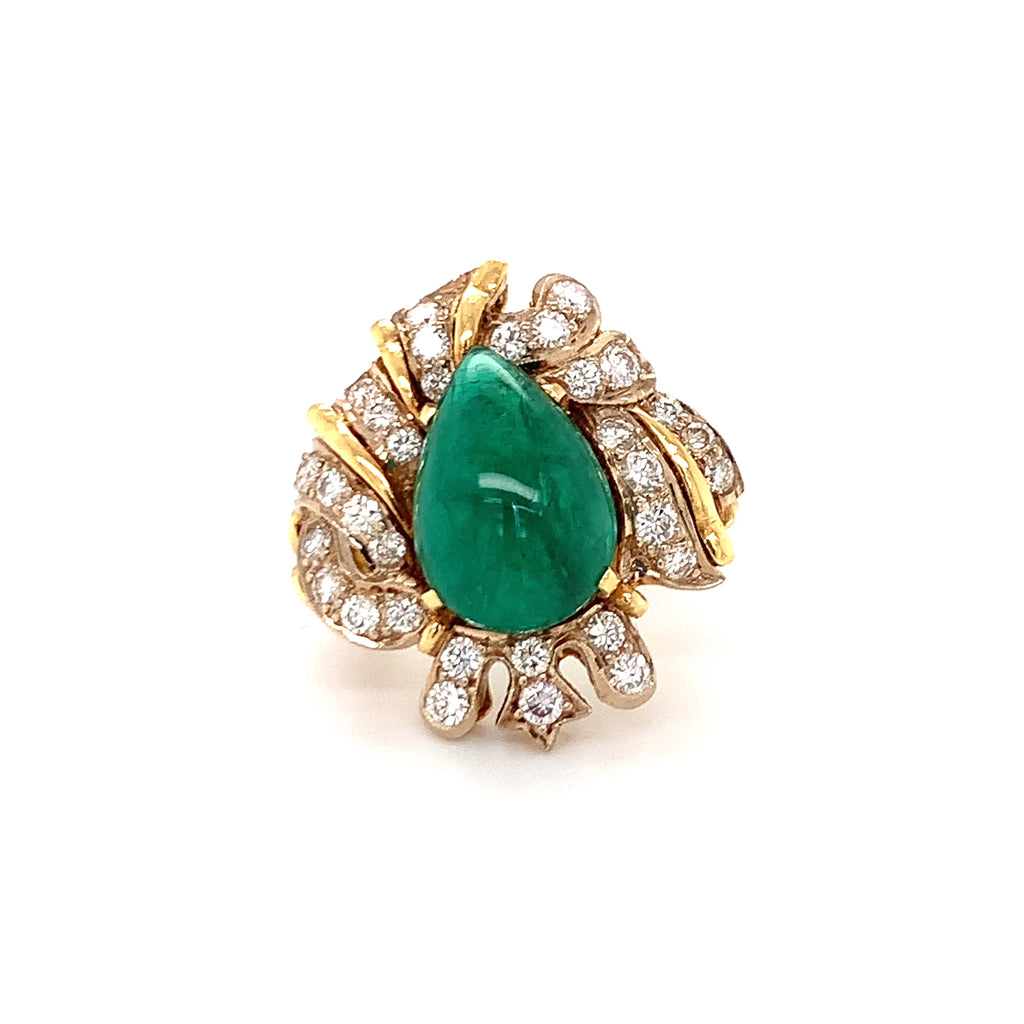 Emerald and Diamond 18K Yellow Gold Ring, circa 1960s
