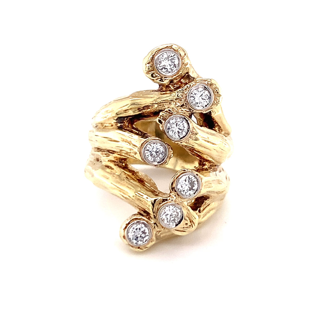 Naturalistic Designed Diamond 14K Yellow Gold Ring, circa 1960s