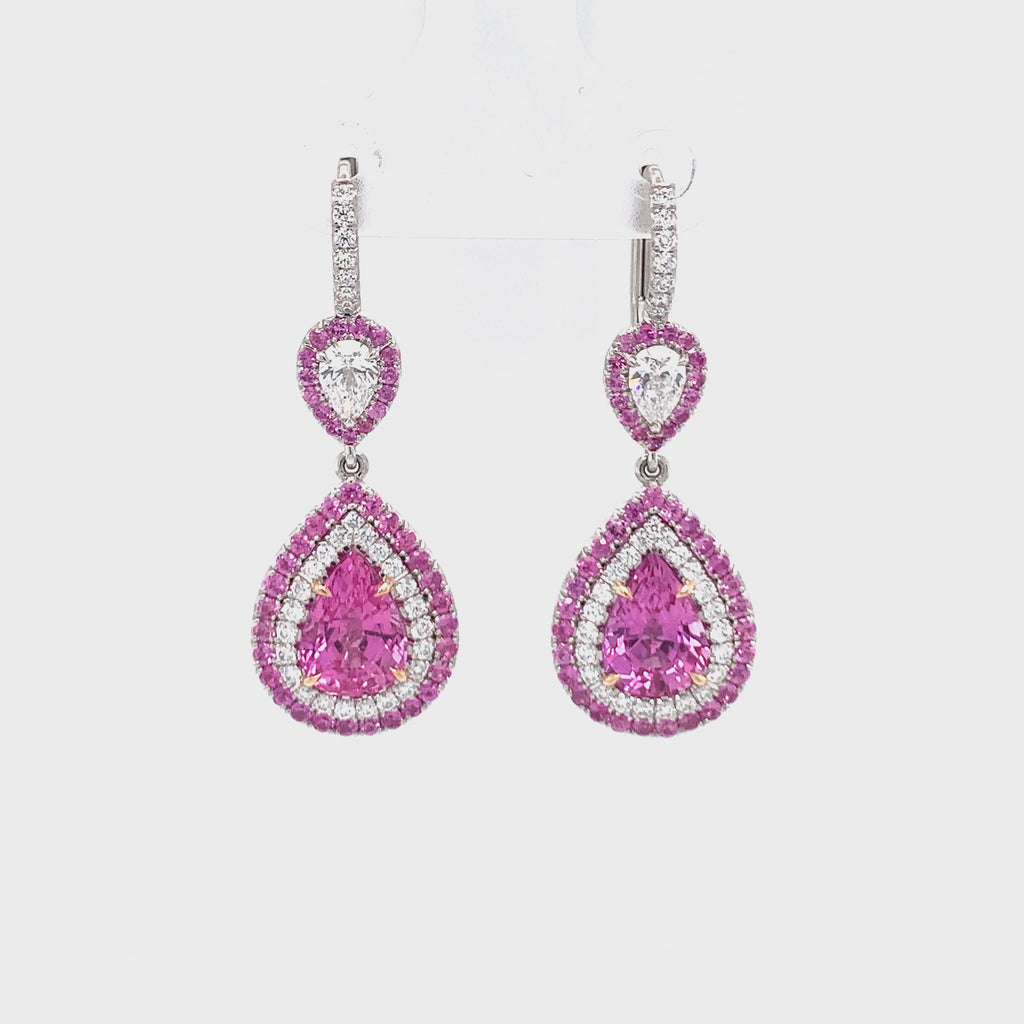 3.31ct Pink Sapphire and Diamond Dangle Platinum Earrings by Omi Privé