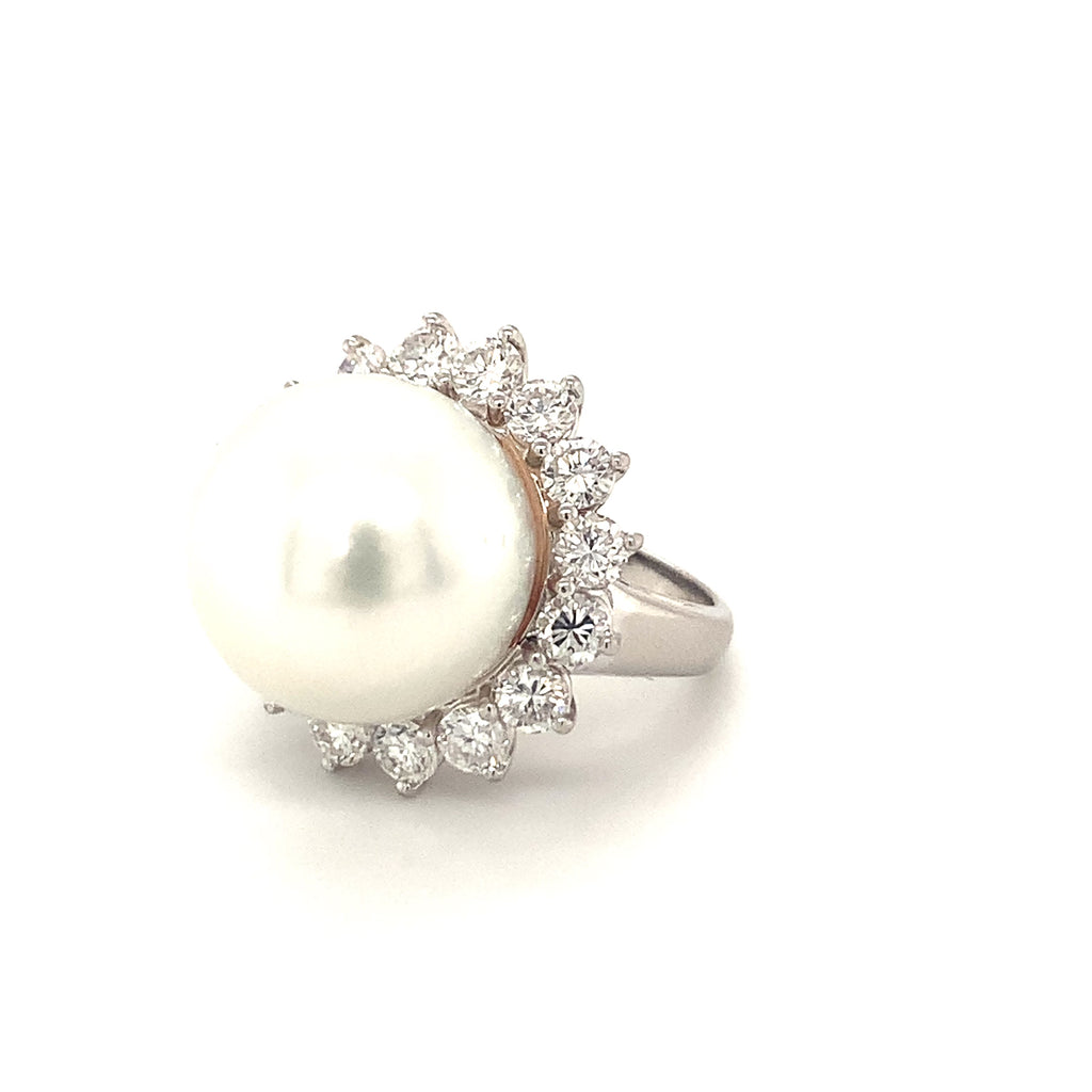 Mid-Century Cultured Pearl and Diamond Platinum Ring, circa 1950s