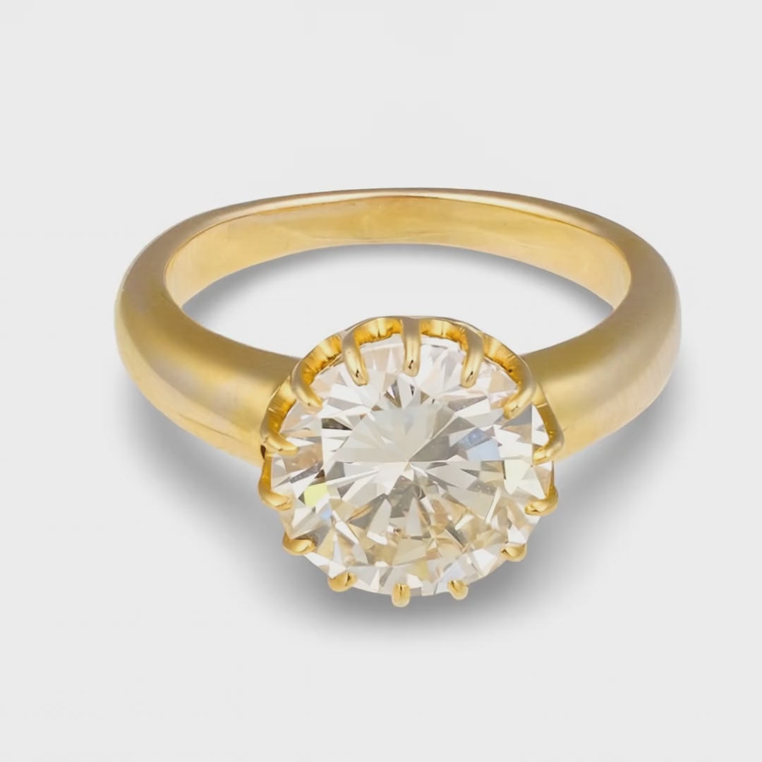 GIA Certified 3.32ct Round Brilliant Diamond Engagement Ring, 14K Yellow Gold, c
