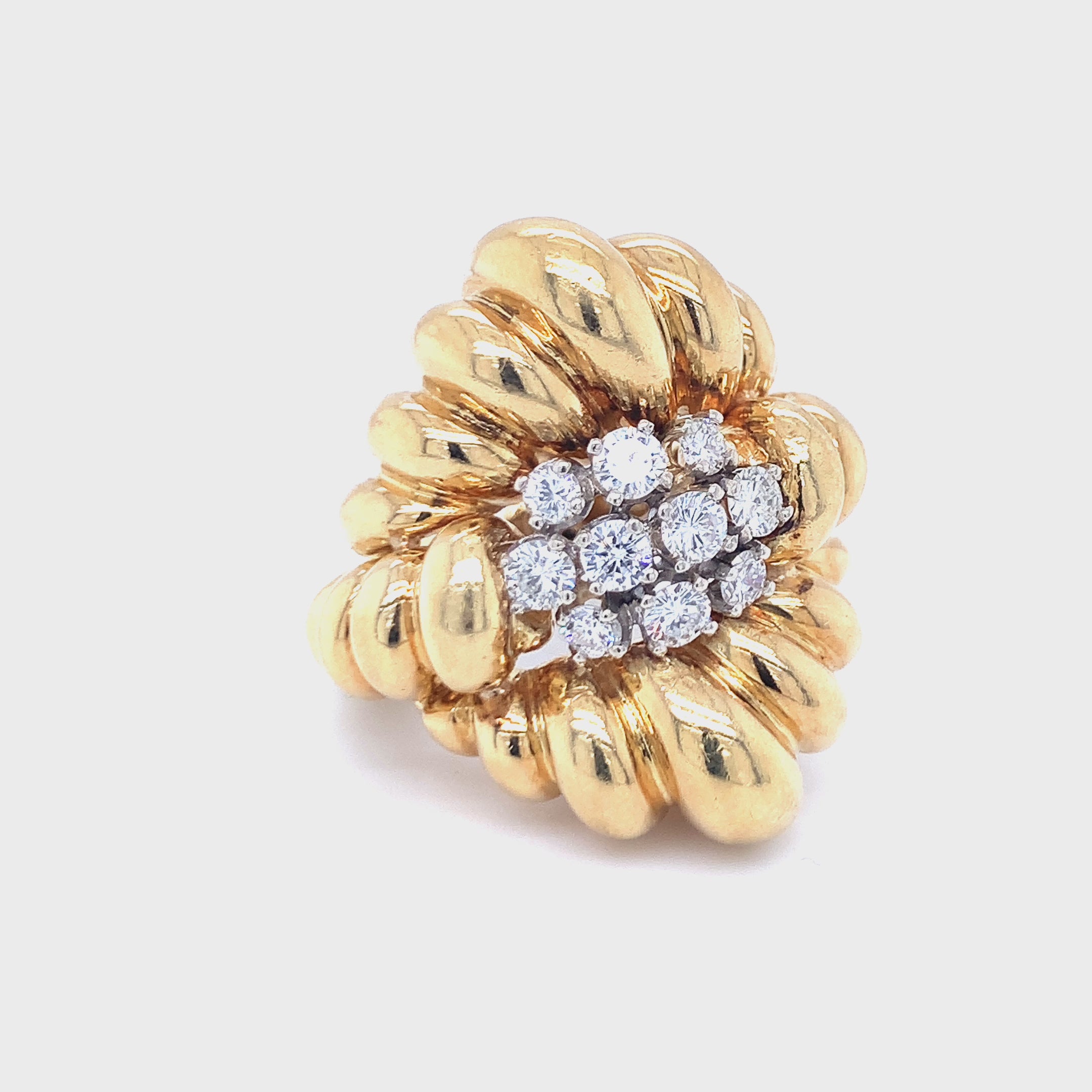 Fluted Diamond Cluster Ring, 18K Gold, Circa 1960s