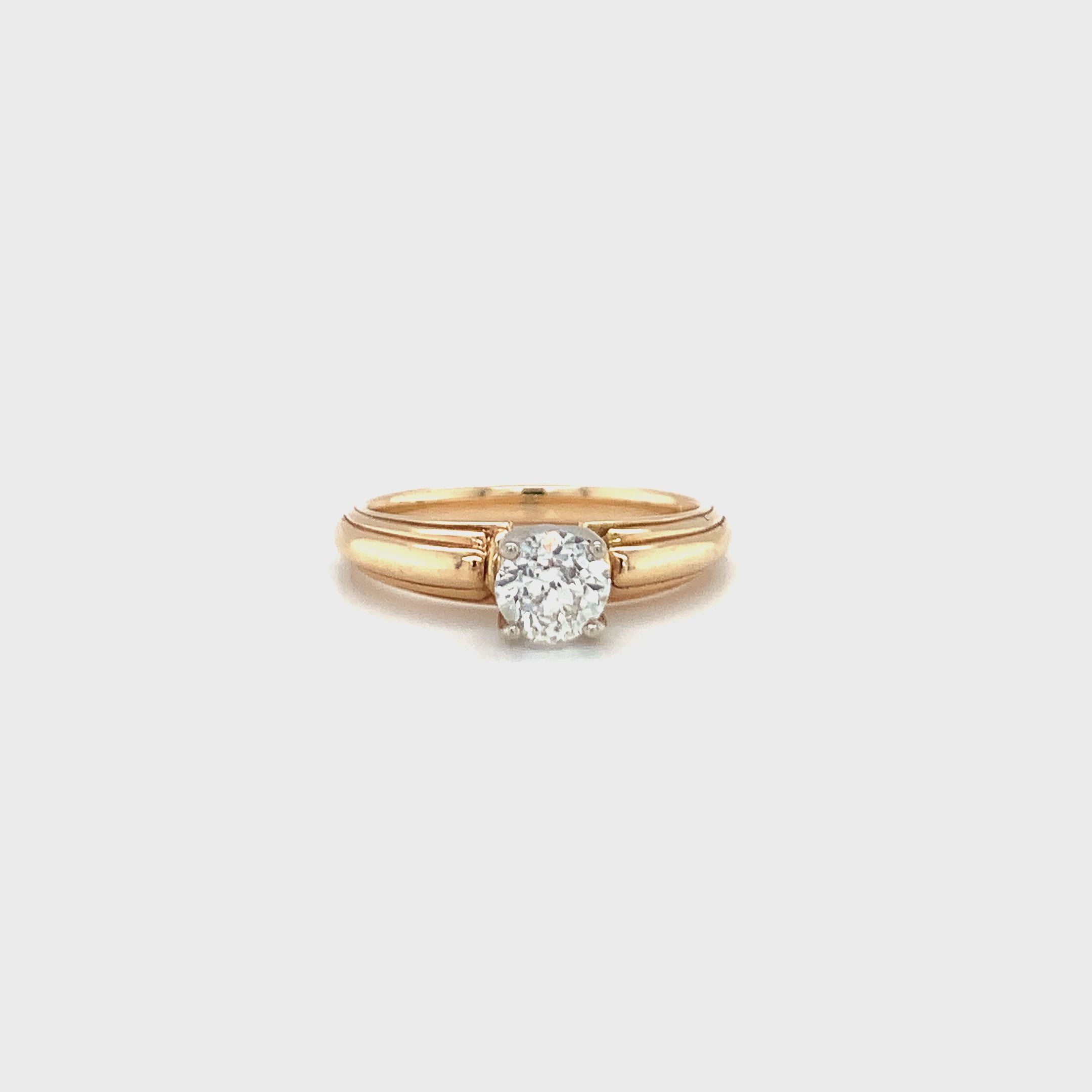 Retro Diamond Engagement Ring in Mixed 18K/14K Yellow Gold, Circa 1940s