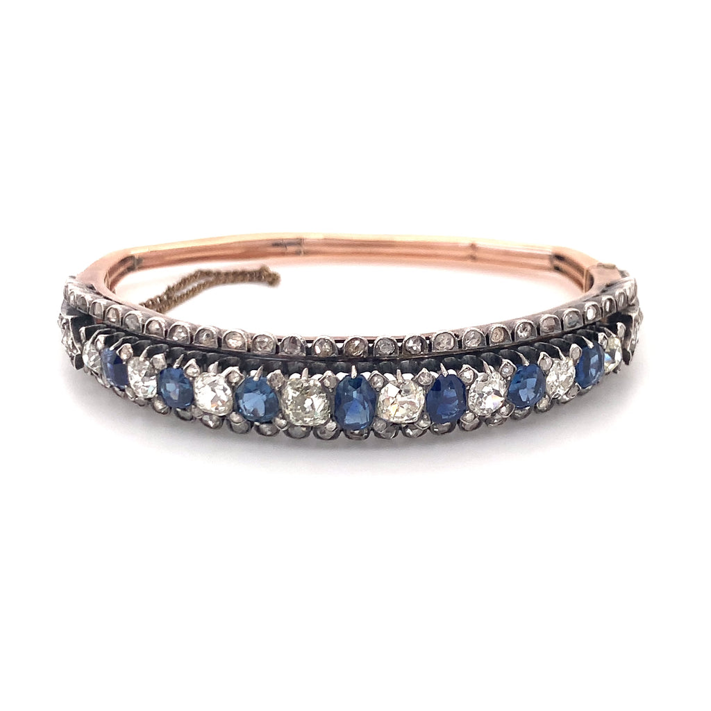 Victorian Sapphire and Diamond Cuff Bracelet, Silver-Topped Gold, Circa 1900s