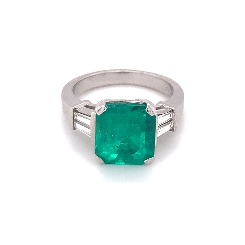 Gia Certified 3.20 Ct. Colombian Emerald and Diamond Platinum Ring