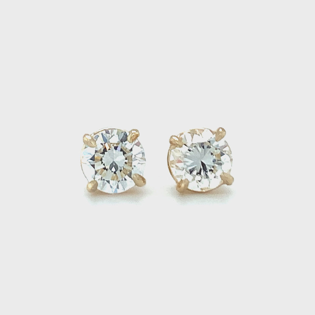 Diamond Stud Earrings, 1.24 Carats, GIA, 14K Yellow Gold