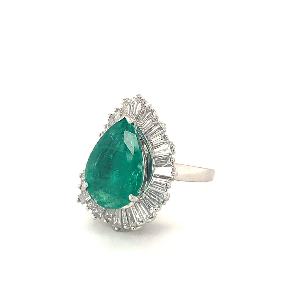 Mid-Century Emerald and Diamond Convertible Ring/Pendant, Platinum, Circa 1950s