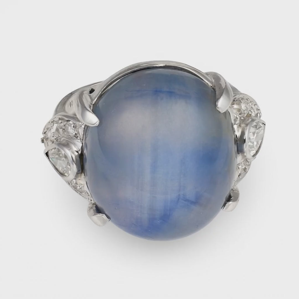 Art Deco Star Sapphire & Diamond Platinum Ring, 36ct, Circa 1930s