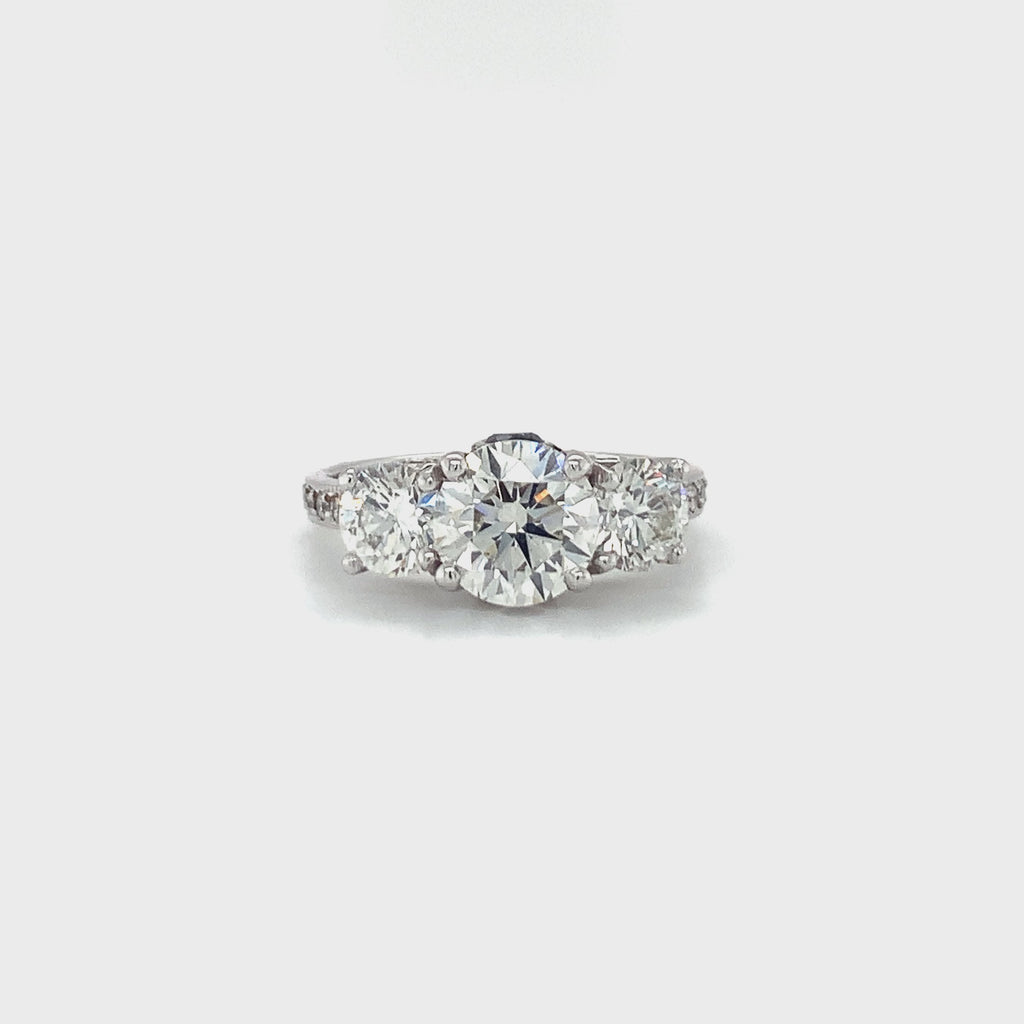 GIA-Certified 1.62 Carat Diamond Three-Stone Engagement Ring in 18K White Gold,
