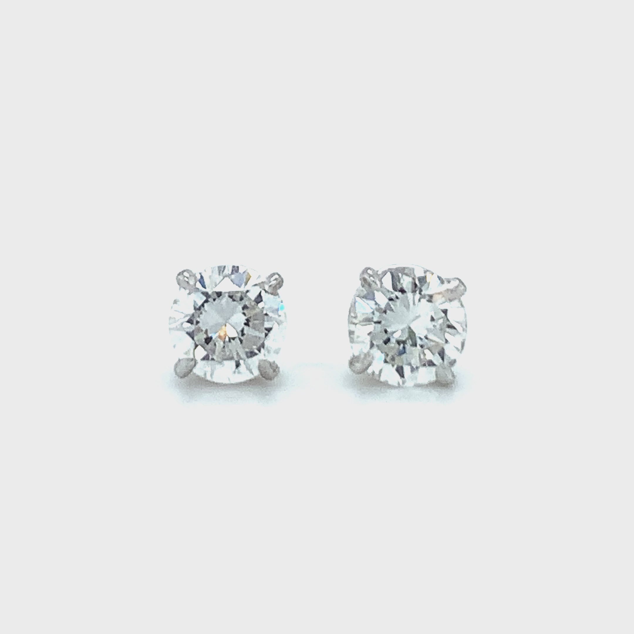 Diamond Stud Earrings, 0.89 Carats, GIA Certified, 14K White Gold