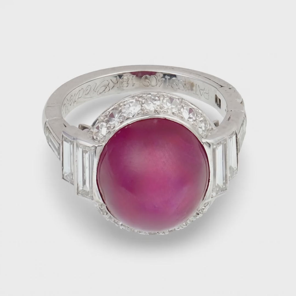 Video of the Art Deco Burmese star ruby and diamond platinum ring