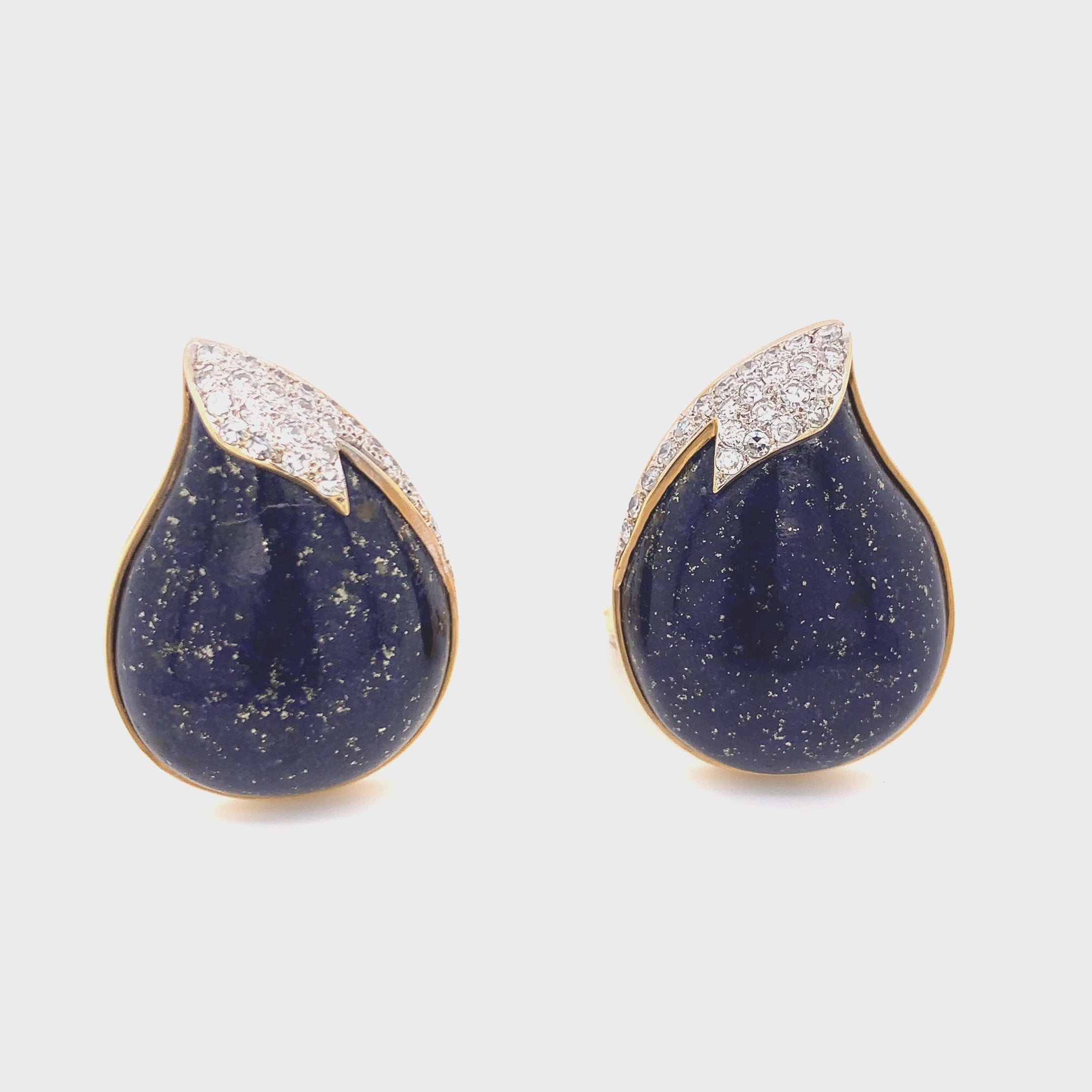 Lapis Lazuli & Diamond 18K Gold Teardrop Earrings, Circa 1970s