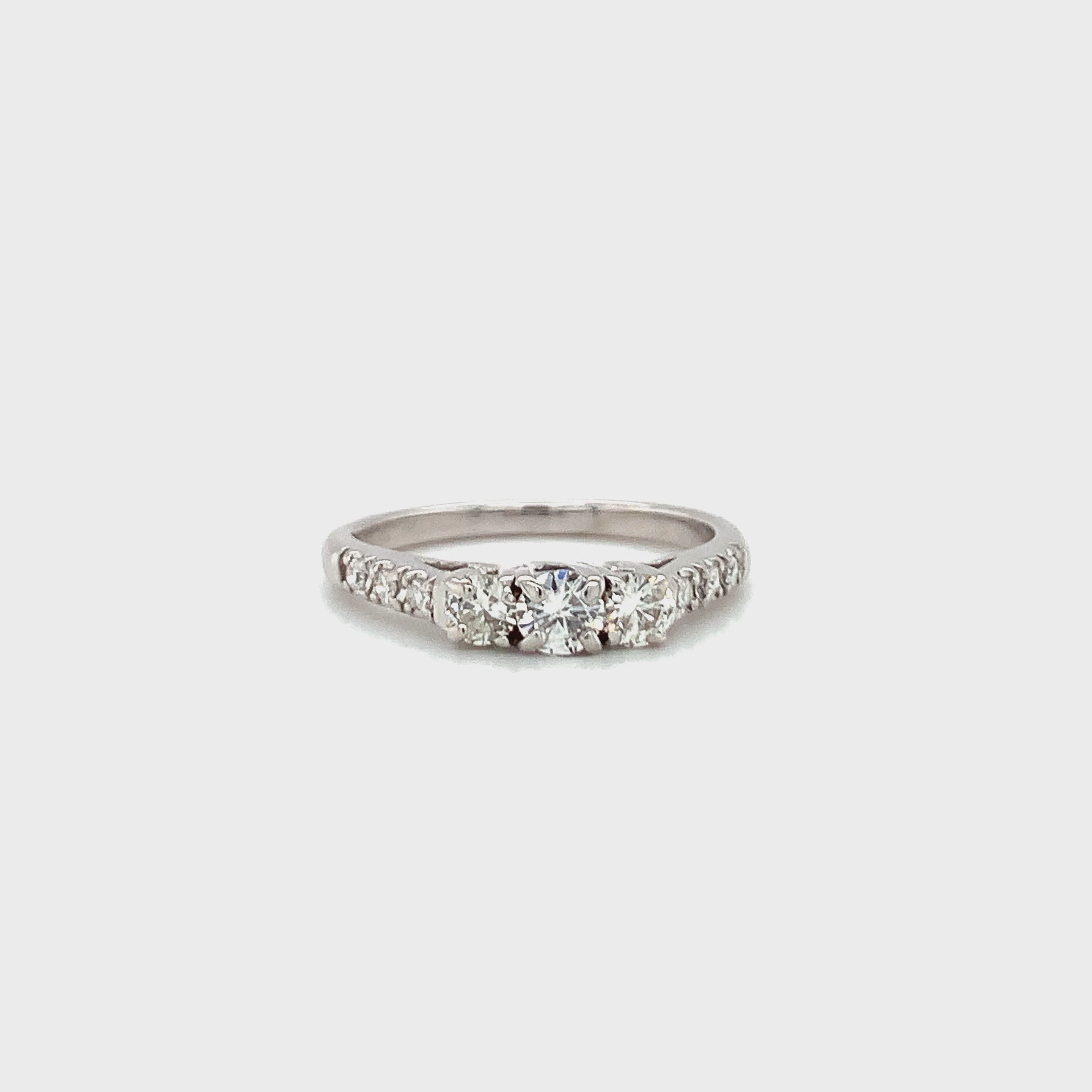 Three-Stone Diamond Ring in 14K White Gold, Graduated Round Brilliants