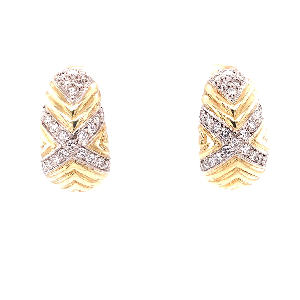 Fluted Diamond and 14K Yellow Gold Half-Hoop Earrings, Circa 1970s