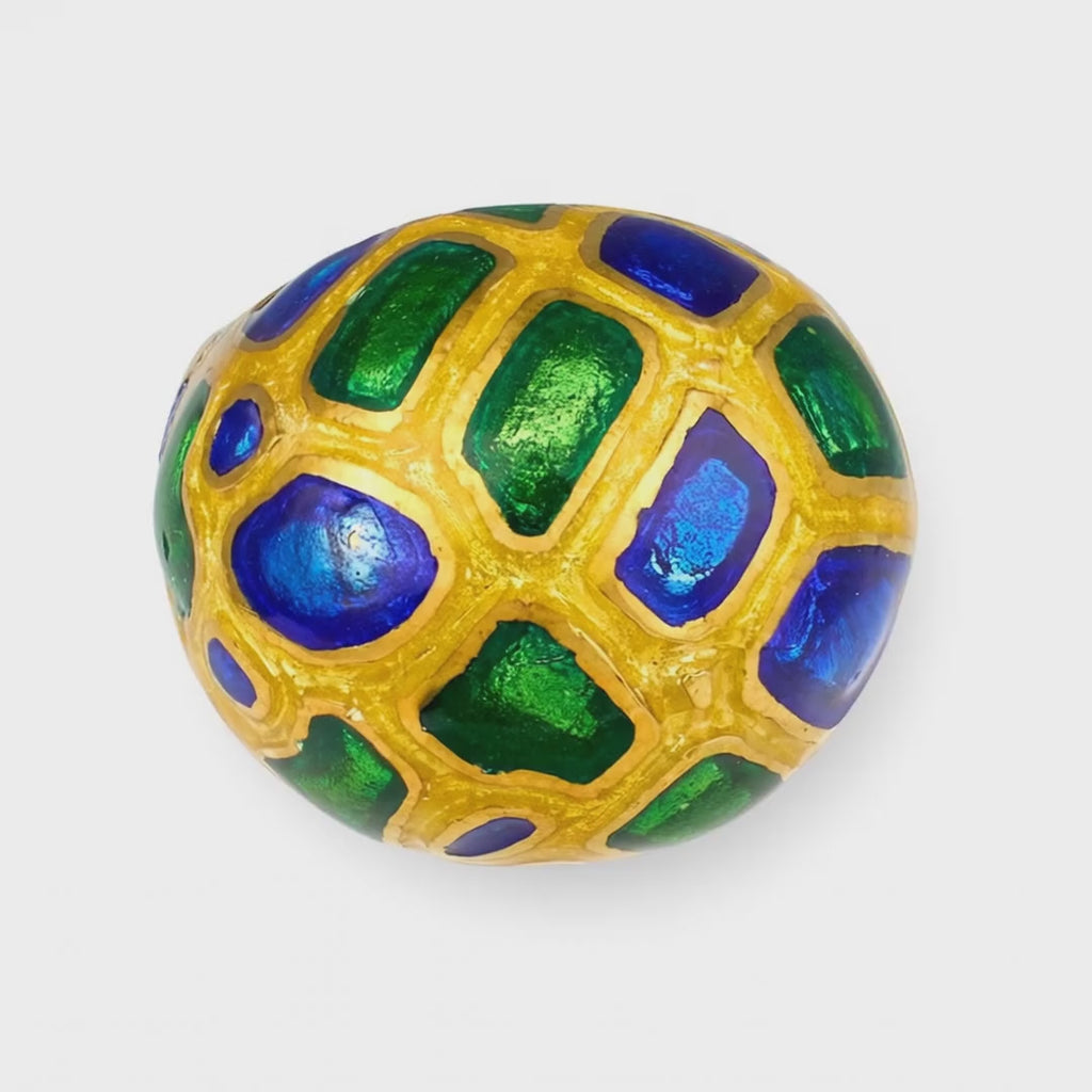 Mosaic Enamel Gold Dome Ring, Circa 1970s