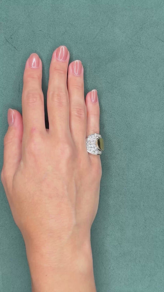 1940s Retro 1.6ct Diamond Pavé Dome Ring, Two-Tone 14K Gold Bombé Design