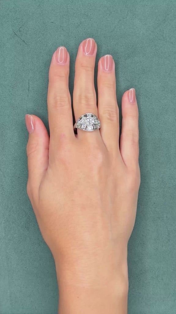 Art Deco 1.19ct Diamond Bombe Ring in Platinum, Old European Cut, Circa 1920s
