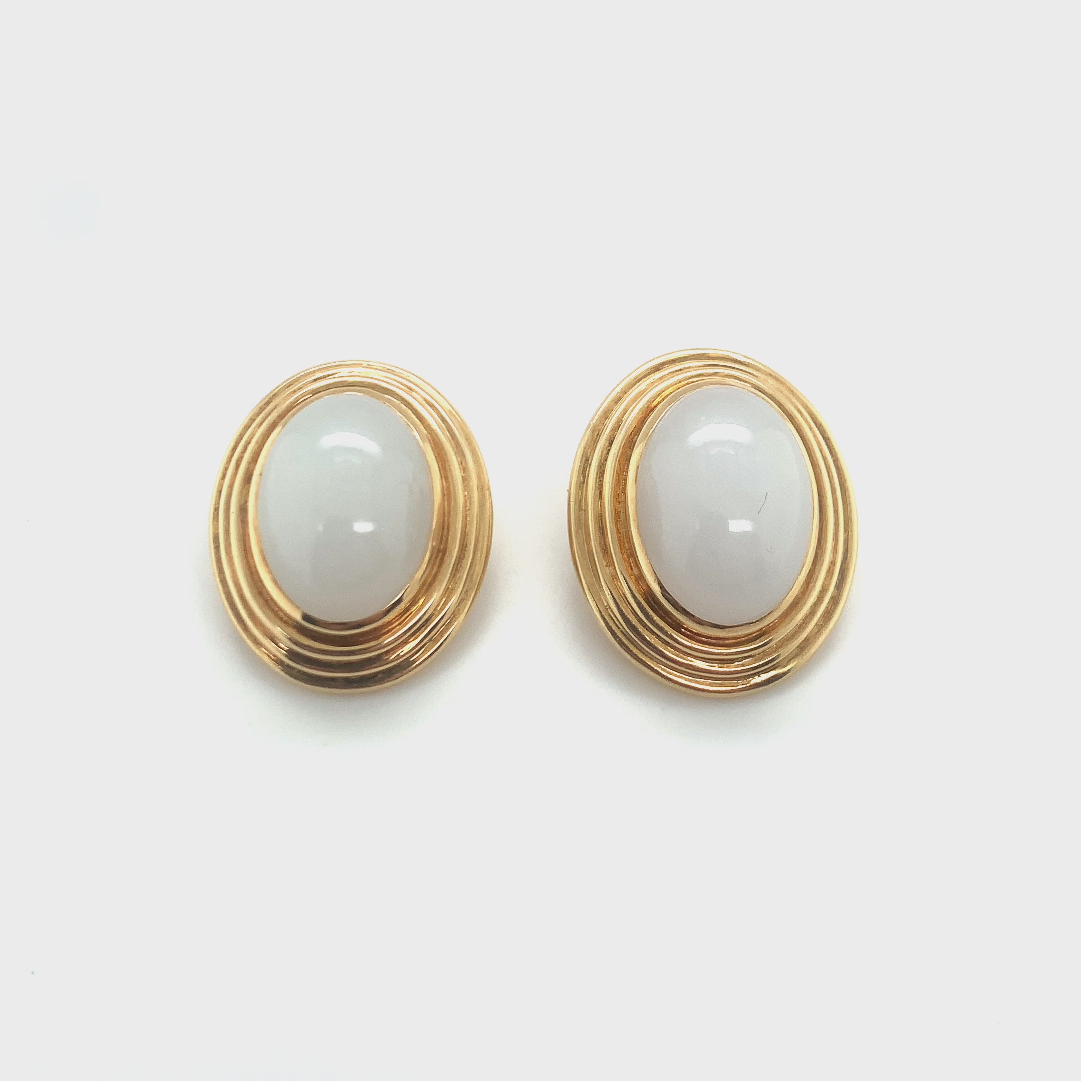 White Jadeite Jade 18K Gold Earclips by Gump's, Circa 1970s