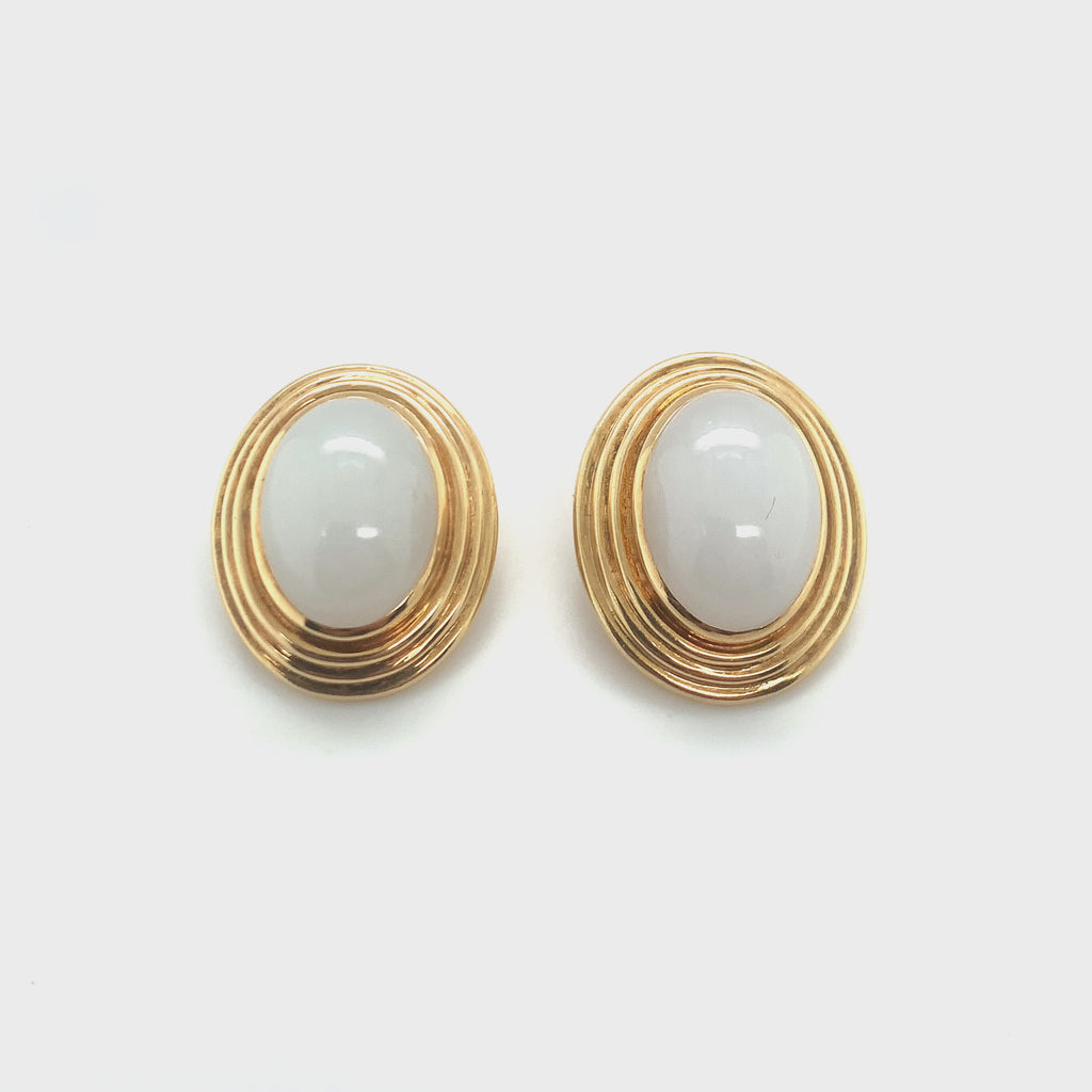 White Jadeite Jade 18K Gold Earclips by Gump's, Circa 1970s