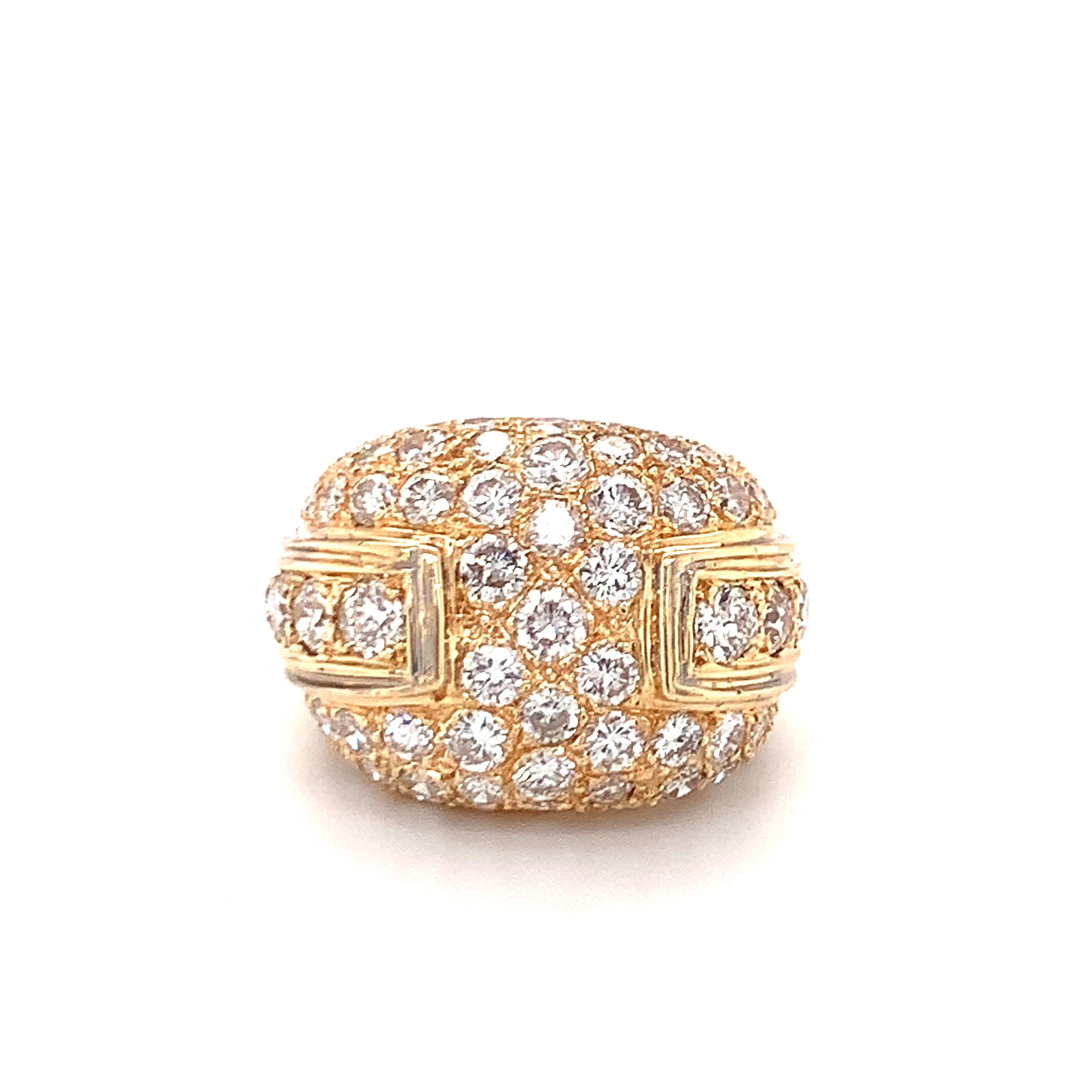 Pave Diamond Bombe 14K Yellow Gold Ring, circa 1970s