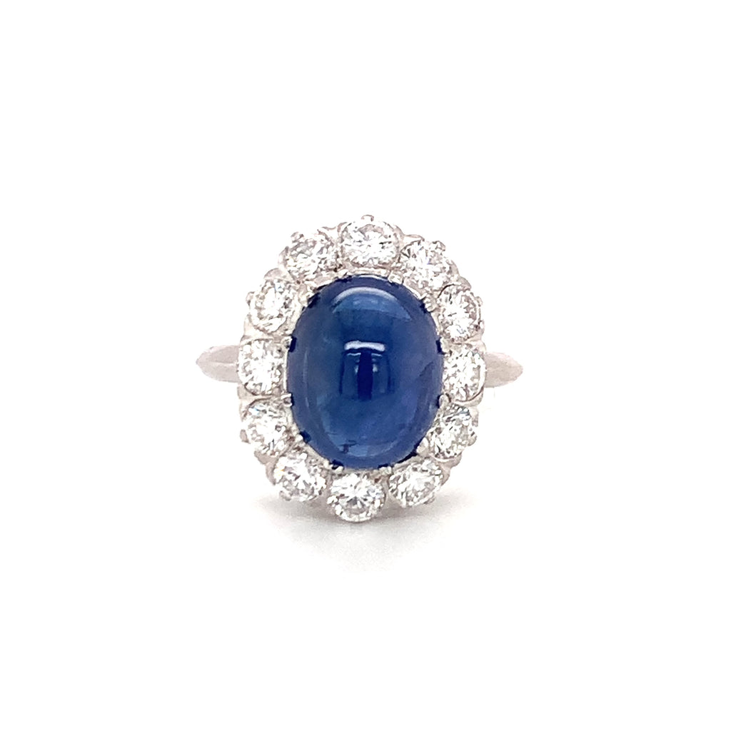 Mid-Century Sapphire and Diamond Platinum and 18K White Gold Ring, circa 1950s