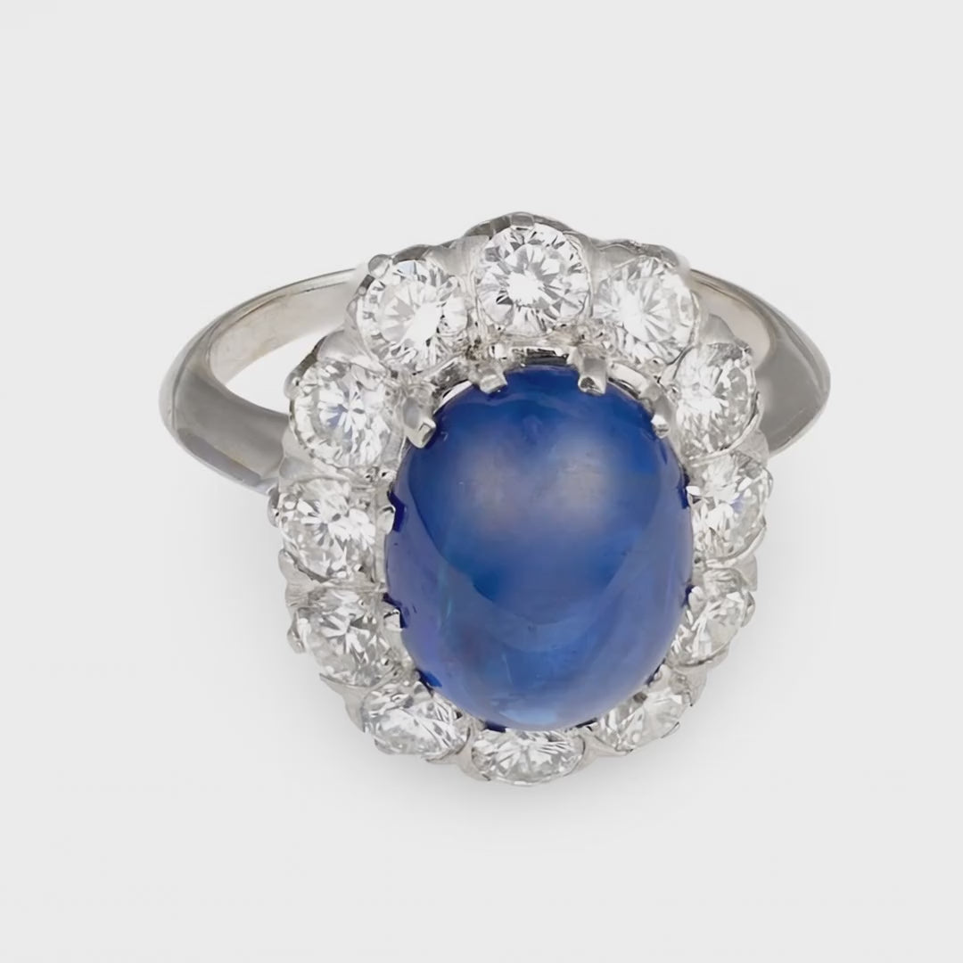 Vintage 1970s Italian 8.0ct Sapphire & 2.0ct Diamond Two-Tone Gold Ring, Matching Set Available