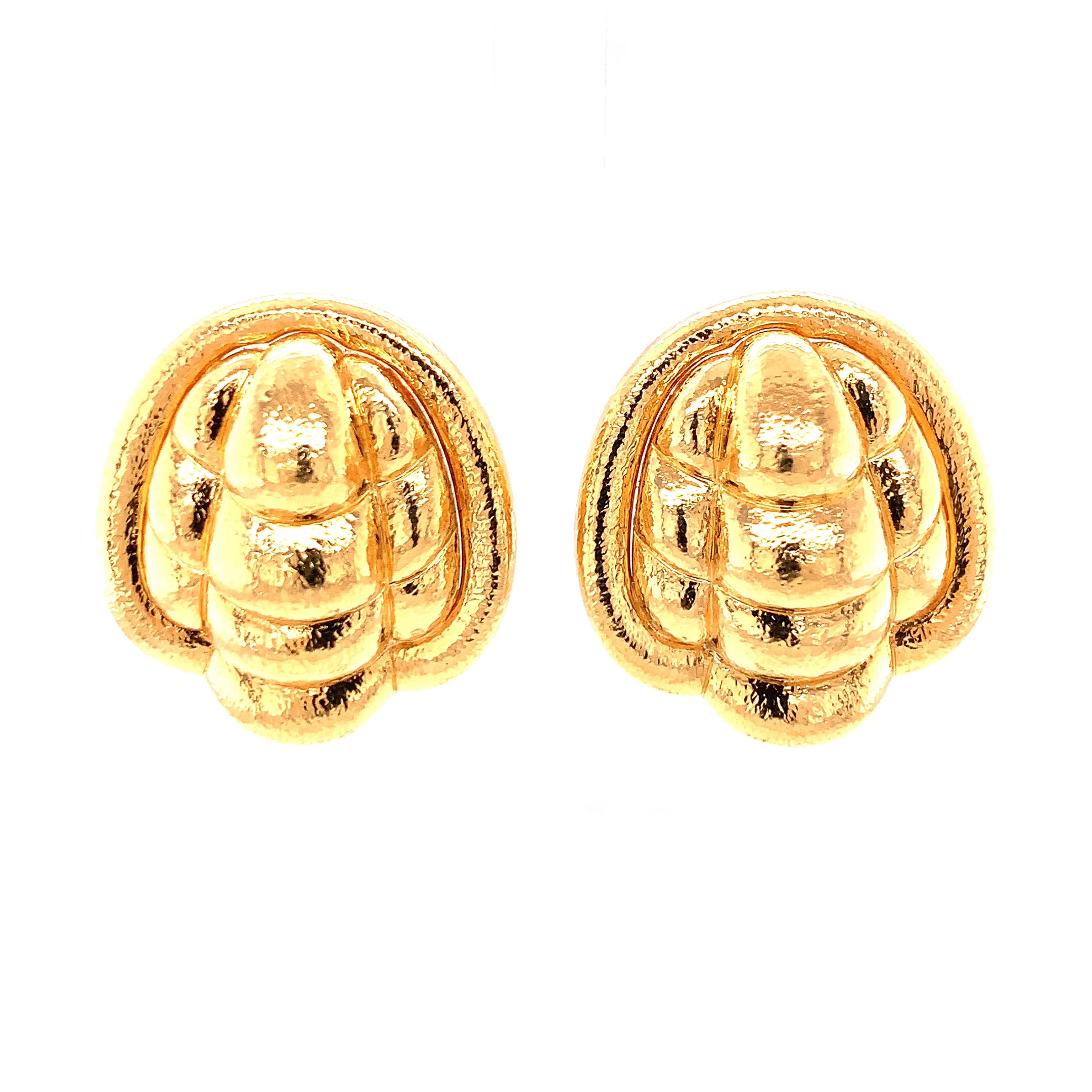 Domed Ribbed Gold Earclips with Scalloped Border, circa 1960s