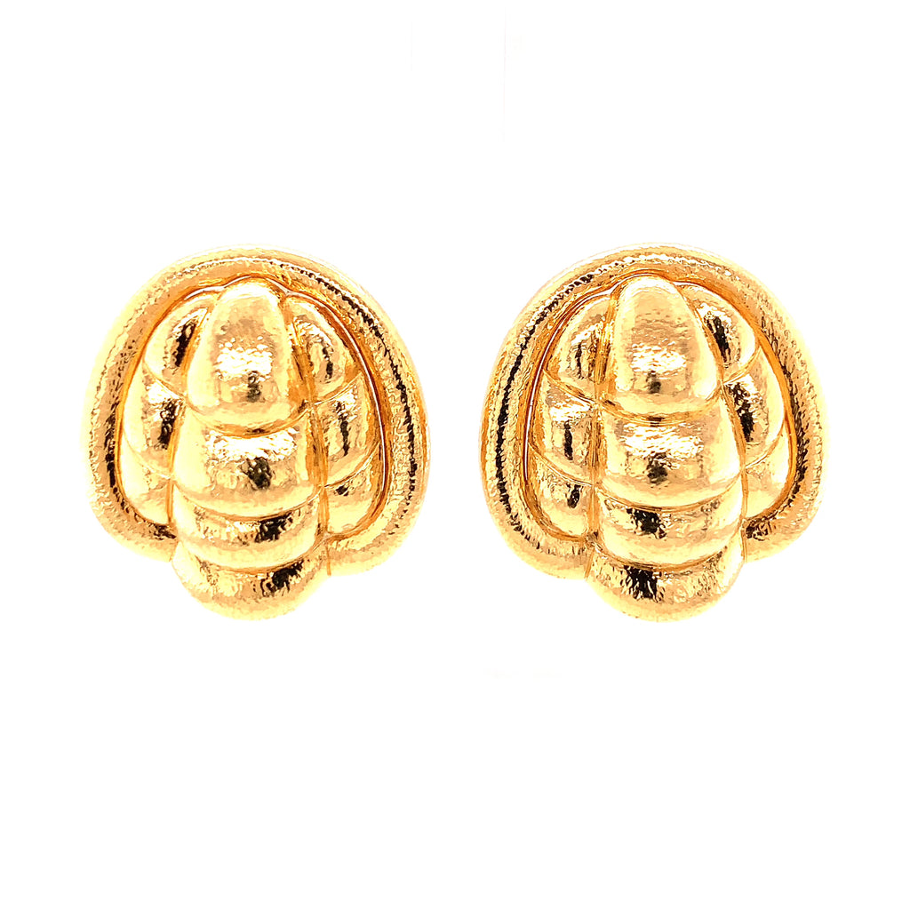 Domed Ribbed Gold Earclips with Scalloped Border, circa 1960s