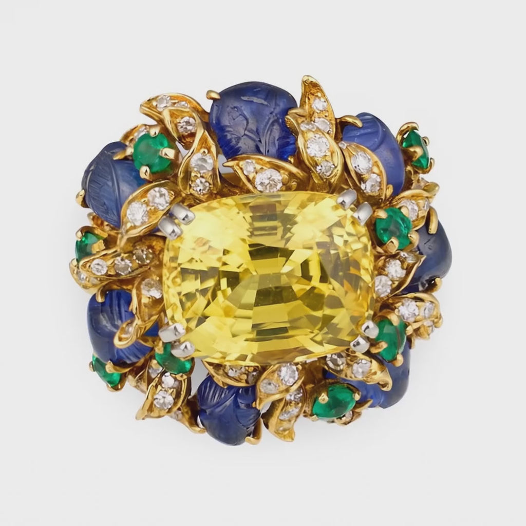 web  Yellow Sapphire and Multi-Gem Cocktail Ring by Julius Cohen, Circa 1970s