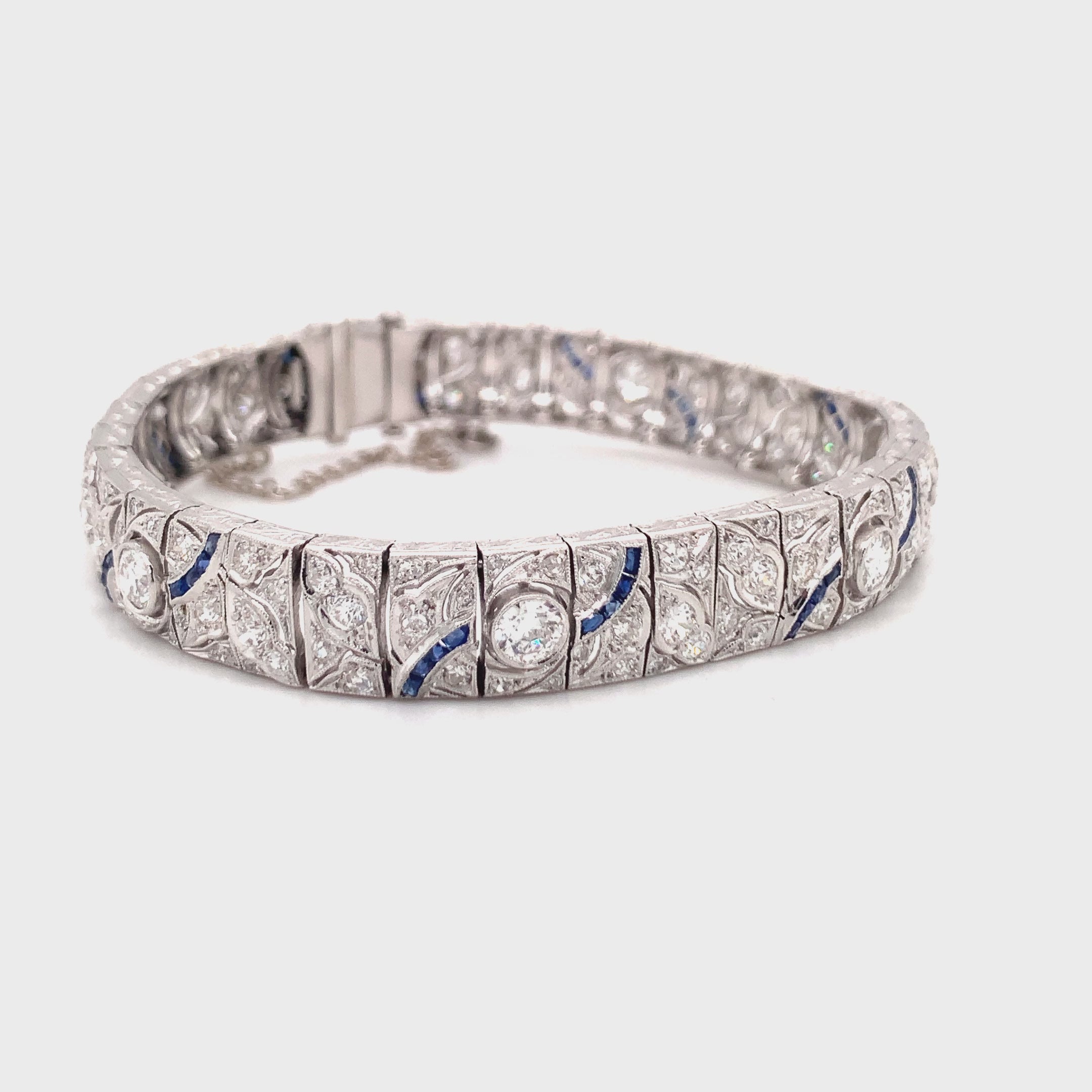 Art Deco Platinum Diamond & Sapphire Bracelet, 5ct Diamonds, 1930s