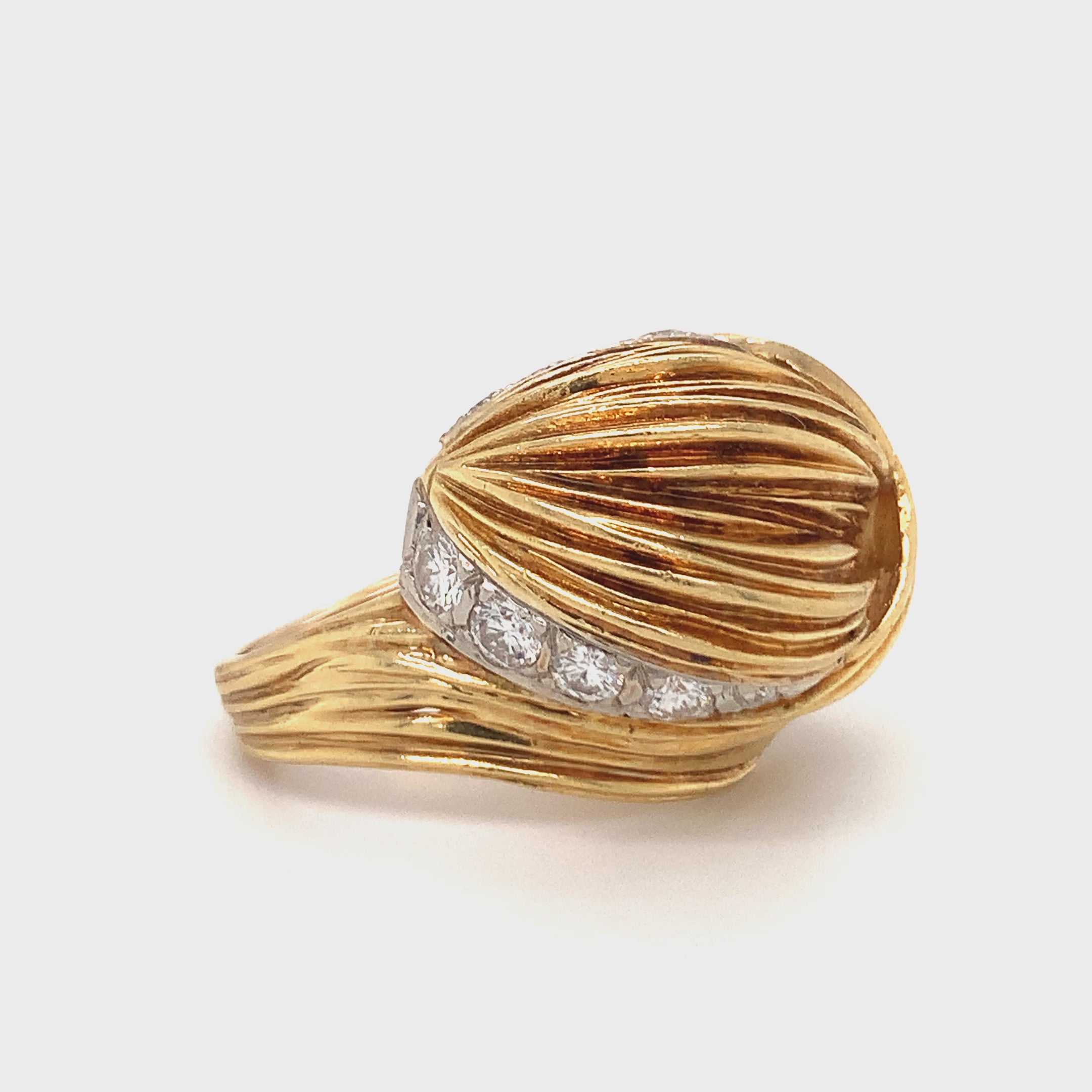 Ribbed Knot Diamond Ring, 18K Gold, Circa 1960s