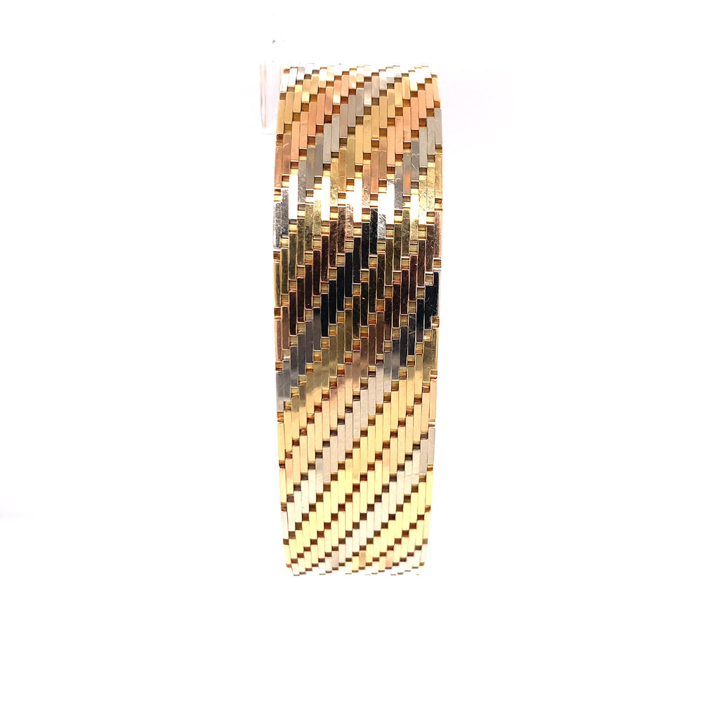 Retro Tri-Color Solid Gold Link Bracelet, circa 1940s