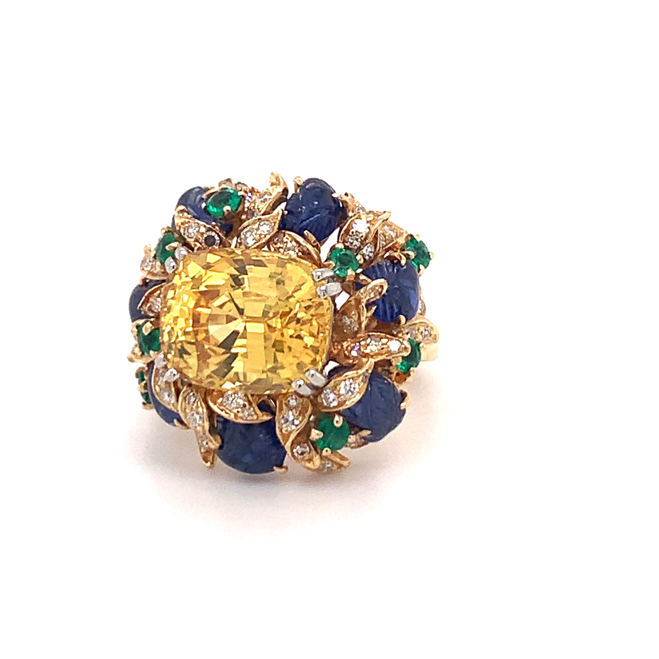 Yellow Sapphire and Multi-Gem Gold Cocktail Ring by Julius Cohen, circa 1970s