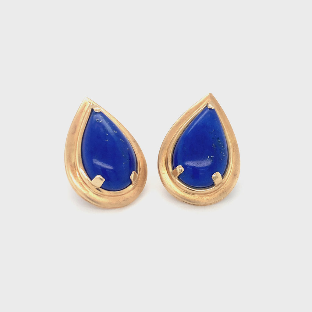 Vintage Lapis Lazuli 18K Yellow Gold Earrings, Circa 1960s