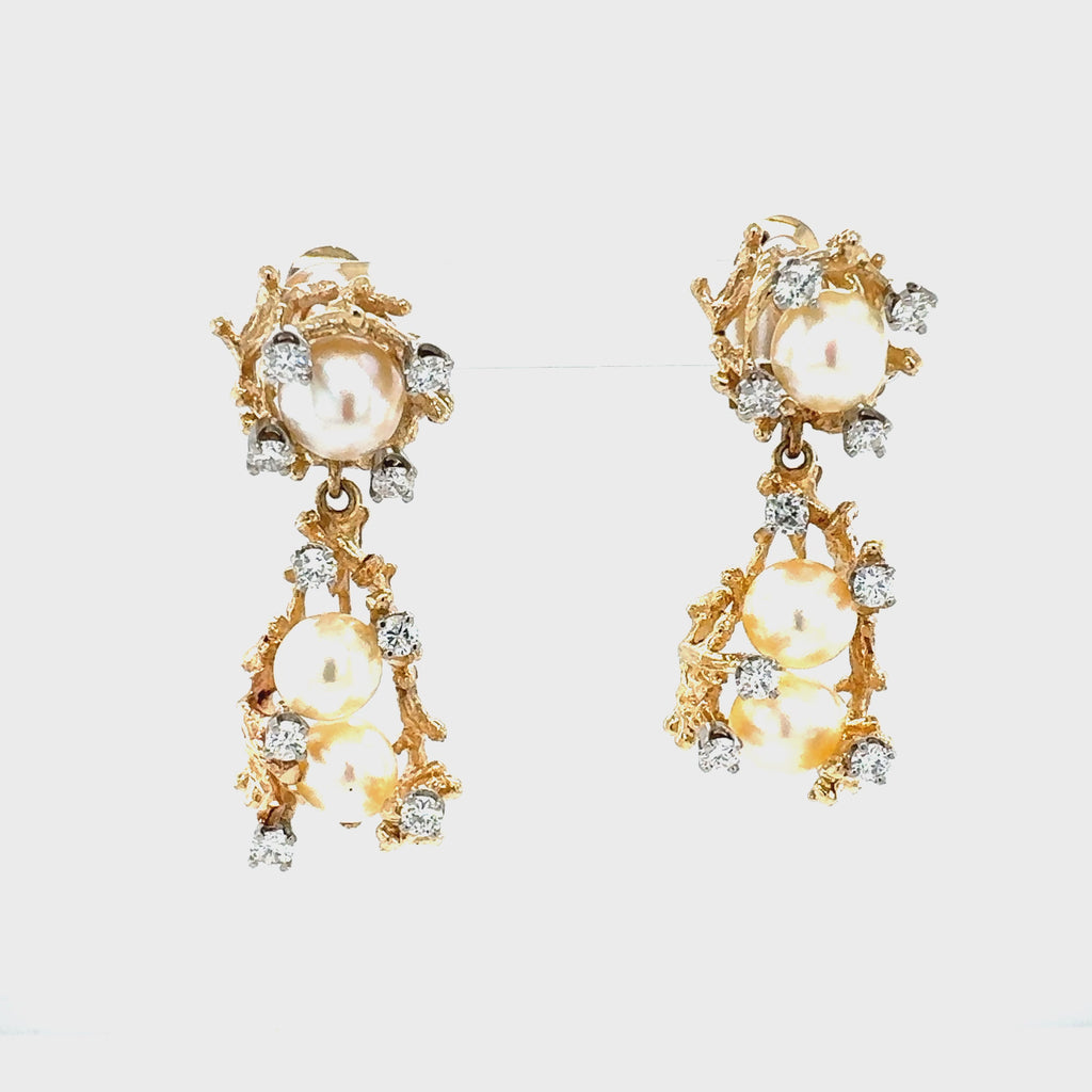 Video of the cultured pearl and diamond earrings in 14K Gold and Yellow Gold