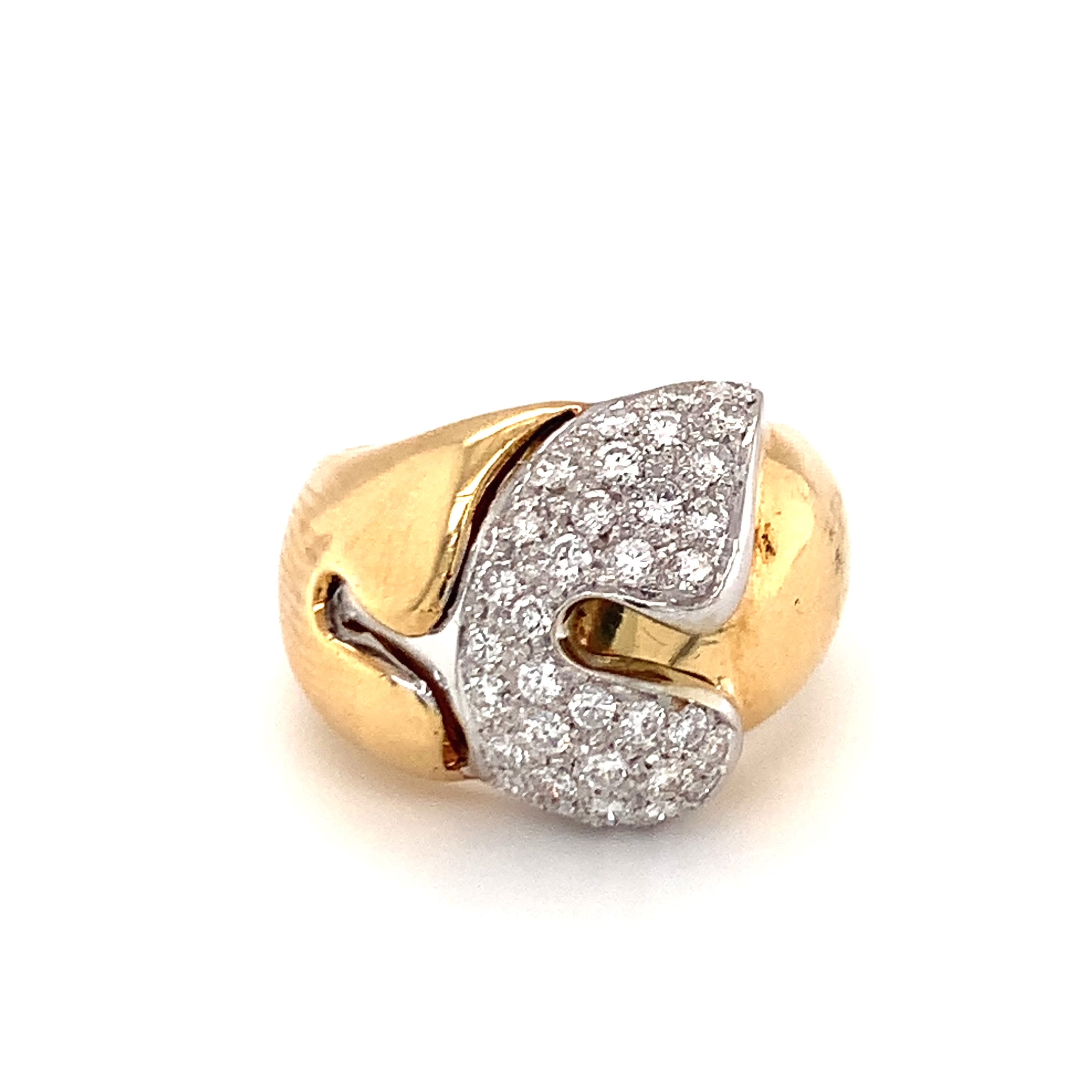 Vintage 1970s Italian Diamond Pave Two-Tone Gold Ring, 1ct, Matching Set Availab