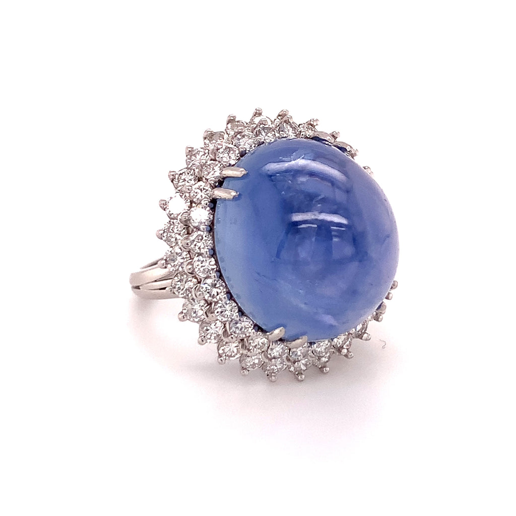 Mid-Century Star Sapphire & Diamond Platinum Ring, 40ct, Circa 1950s