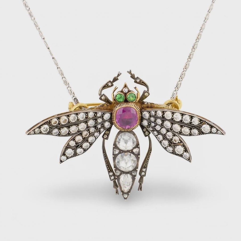 Victorian Gem-set Dragonfly Pendant/Brooch, Platinum and 18K Gold, Circa 1910