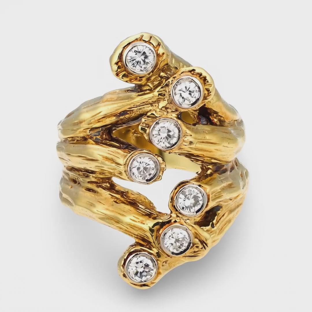 Naturalistic Branch Motif Diamond Ring, 14K Gold, Circa 1960s