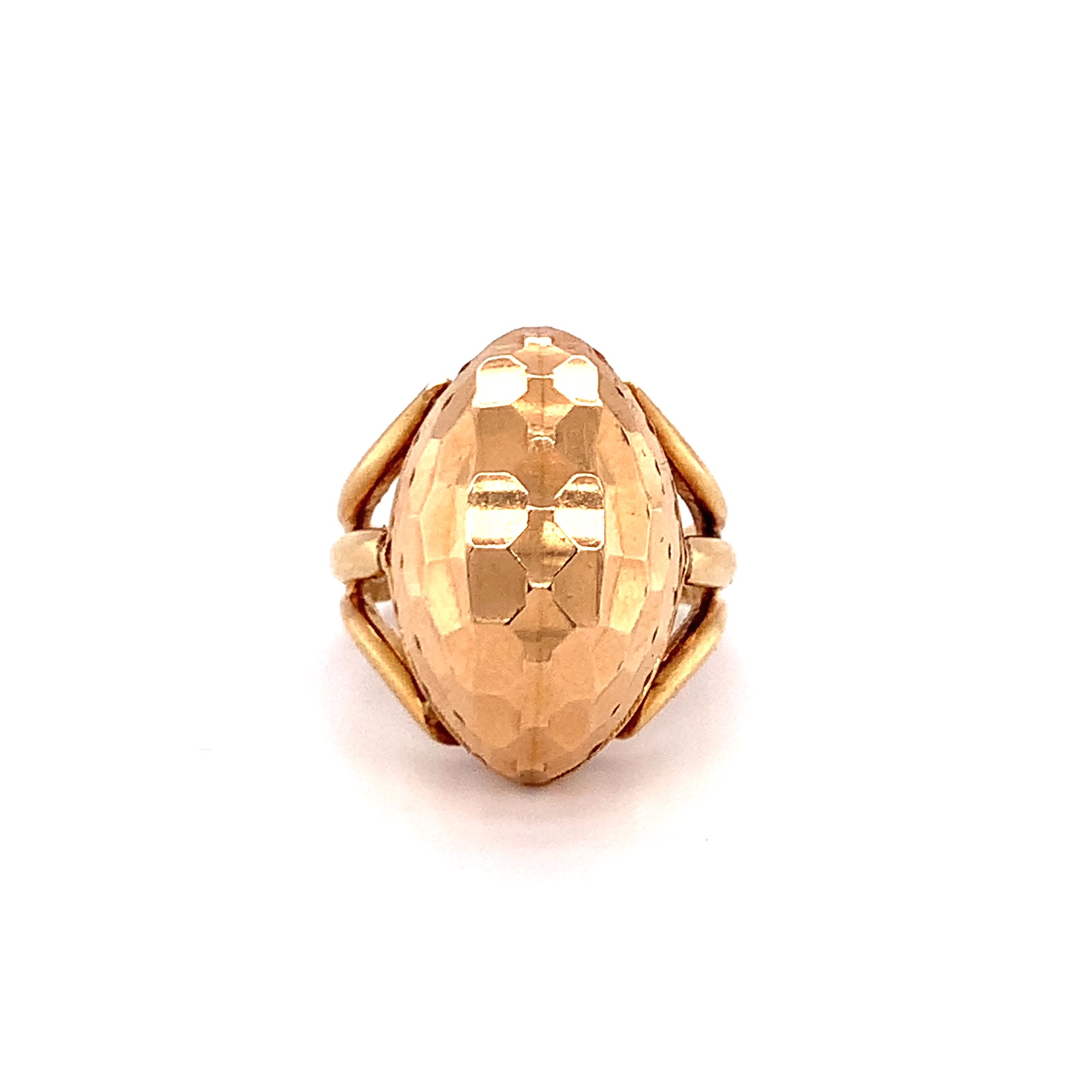Retro Marquise-Shaped Hammered Rose Gold Ring