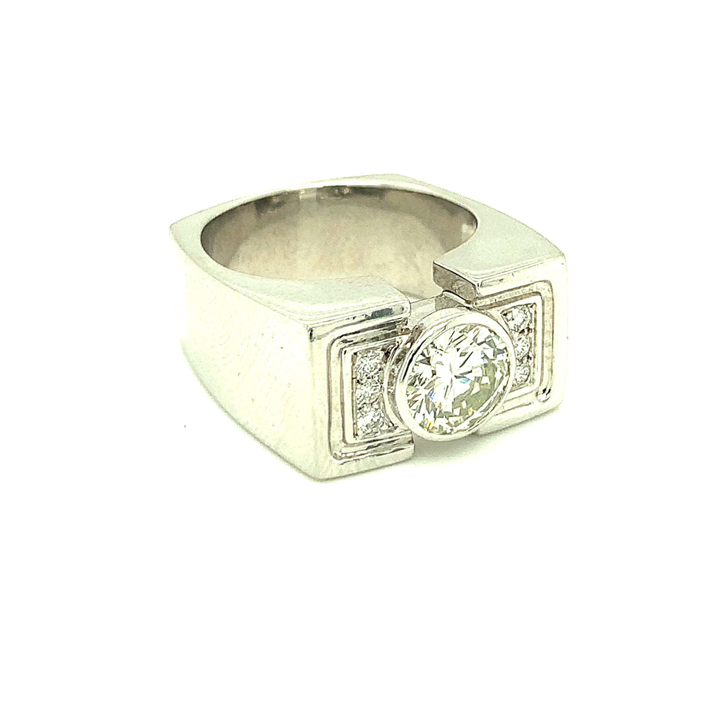 Diamond Solitaire Ring in Platinum, Circa 1960s — 2.05 Carat Bezel-Set Round Bri
