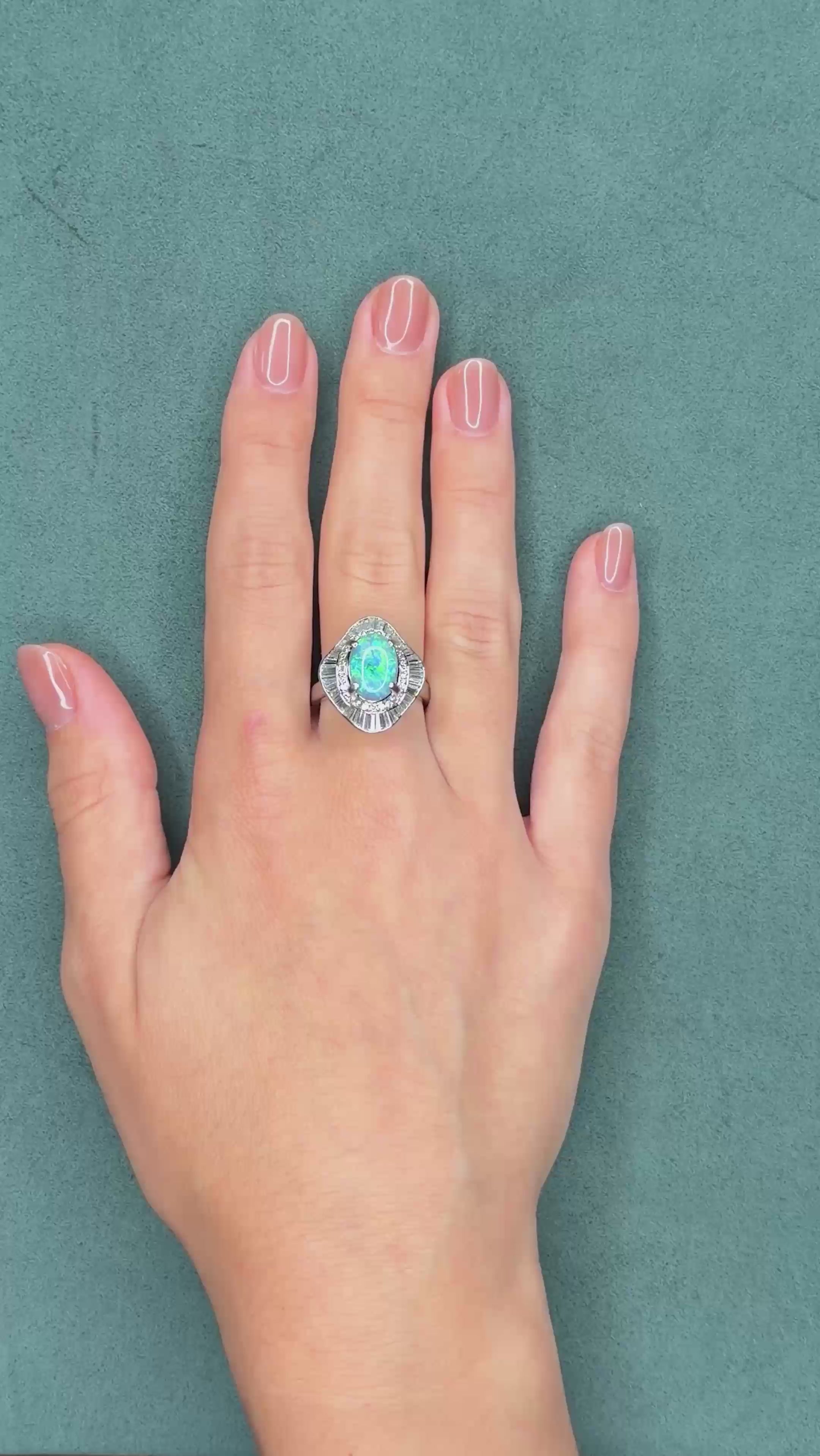Mid-Century Platinum Black Opal and 2.5ct Diamond Ballerina Ring, 2.55 ct, Circa 1950s
