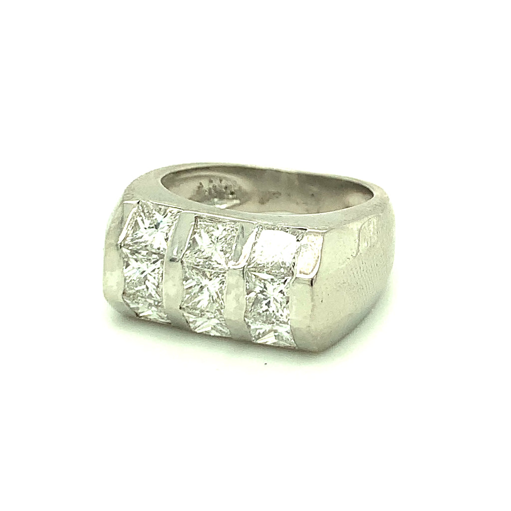 Diamond Platinum Band Ring, 9 Princess Cut Diamonds, 3 Carats