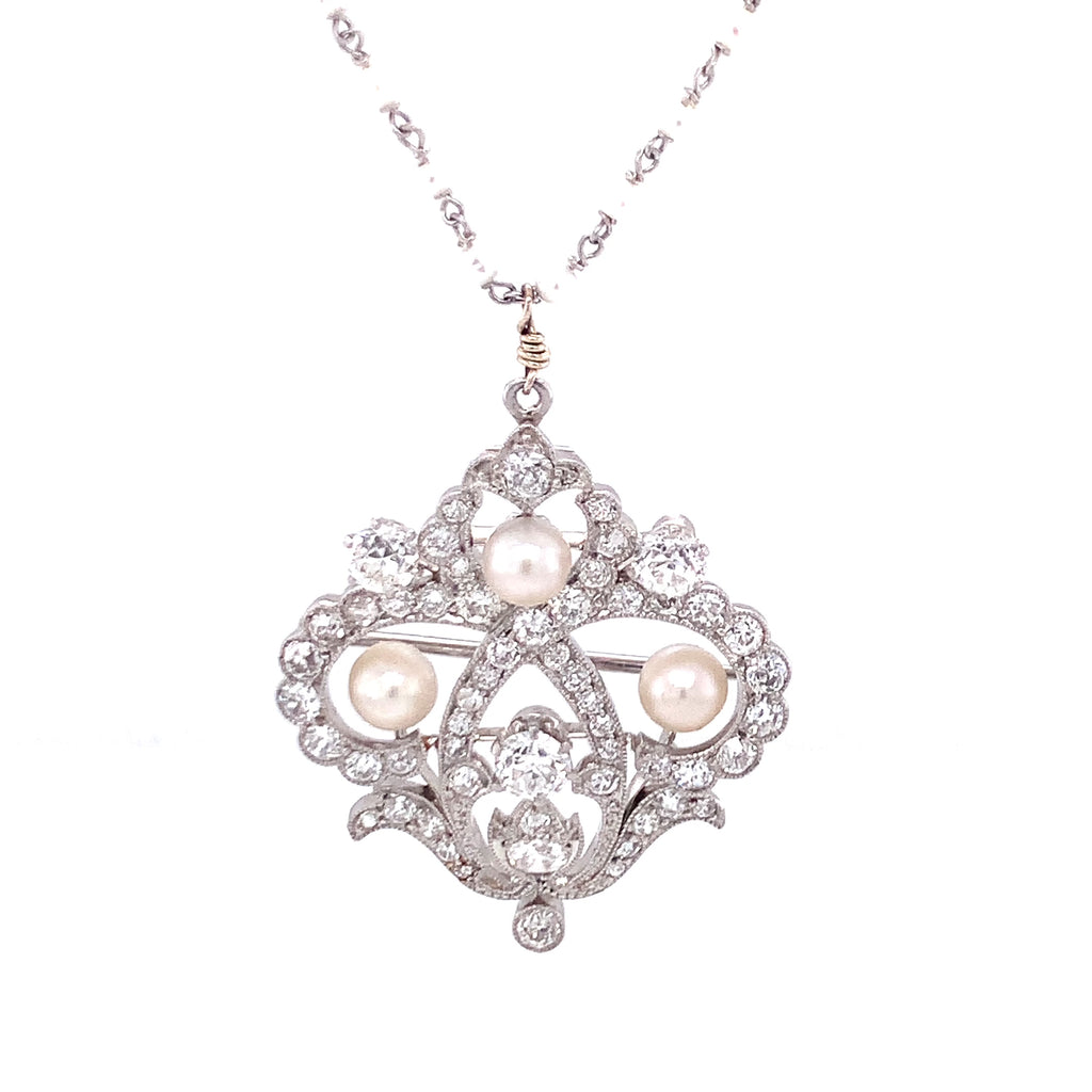 Edwardian Platinum Diamond and Pearl Pendant, Circa 1910